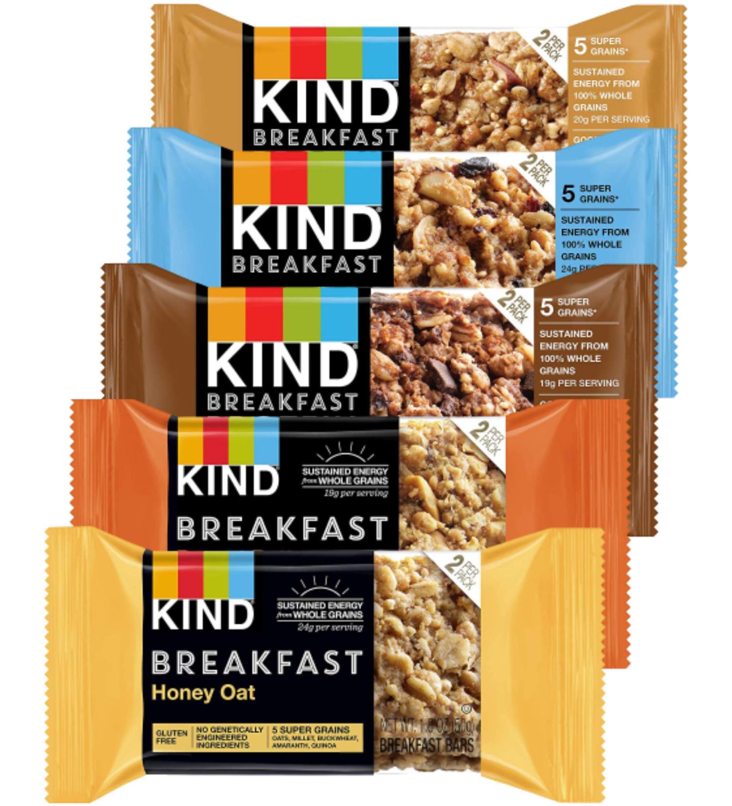 Kind Breakfast Bars Variety 5 Flavors Dark Chocolate Blueberry Almond Honey Oat Peanut Butter Almond Butter. 12 Pack. In Sanisco Packaging. - Buy Online on SooperMarket.com