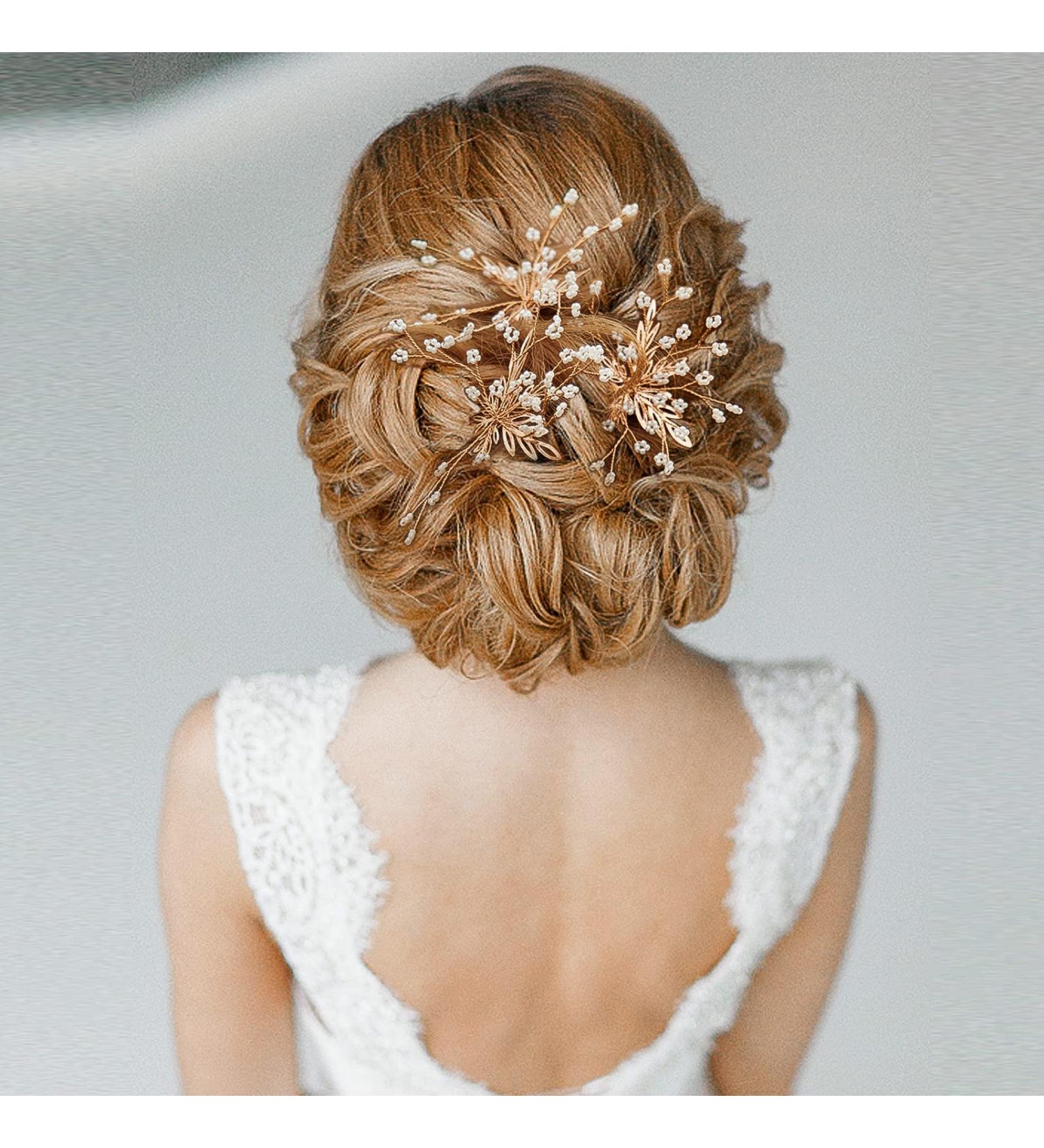 3-Piece Pearl and Rhinestone Bridal Hair Pins Set - Gold Wedding Accessories for Brides and Bridesmaids - Buy Online on SooperMarket.com