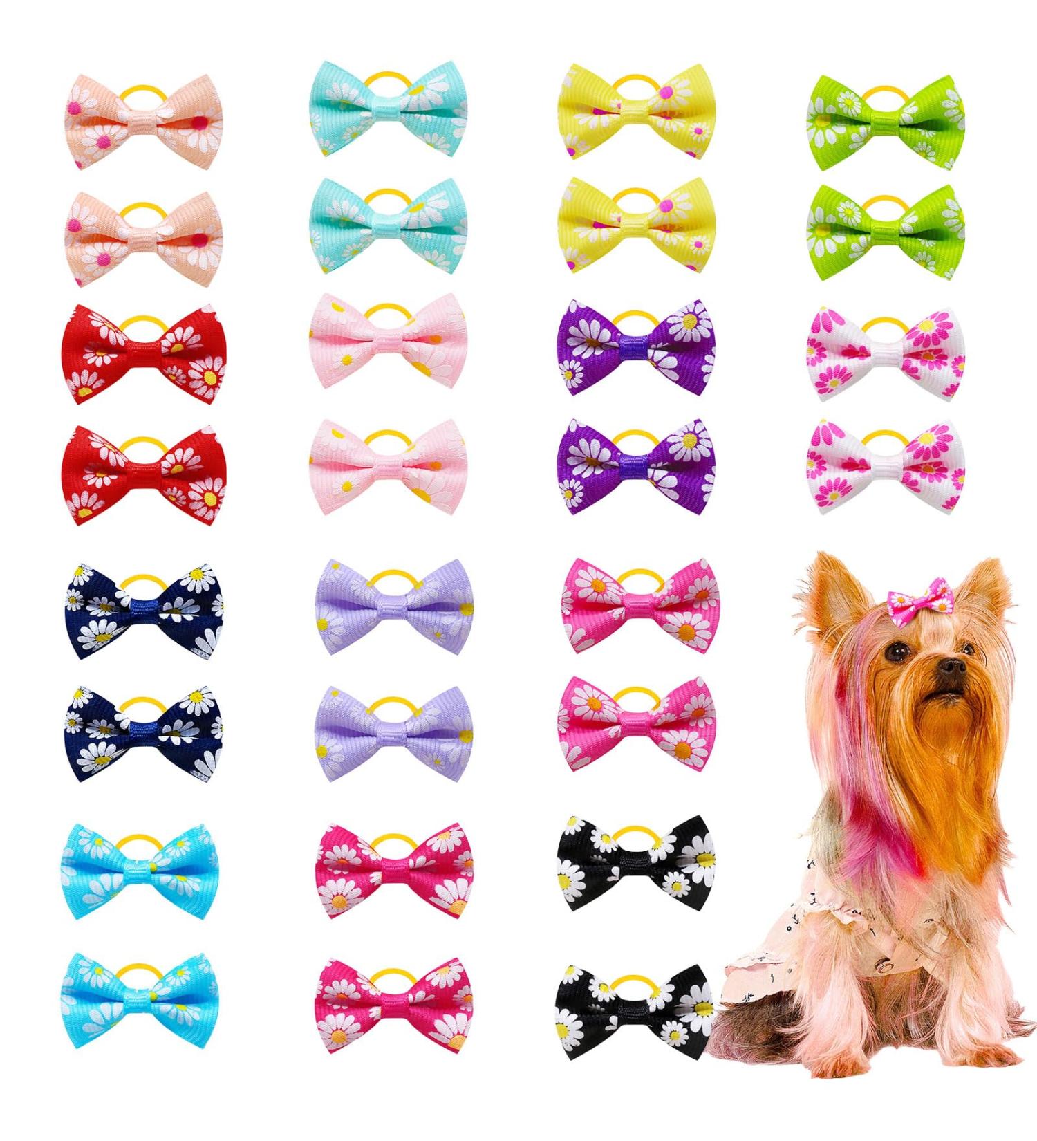 Symphonyw Dog Hair Bows 28 Pcs Daisy Flower Dog Hair Bows with Elastic Rubber Bands Pet Dog Grooming Hair Bands Hair Accessories for Long Hair Puppy Kitten Dogs Cats Random Color Multi-colored B - Buy Online on SooperMarket.com