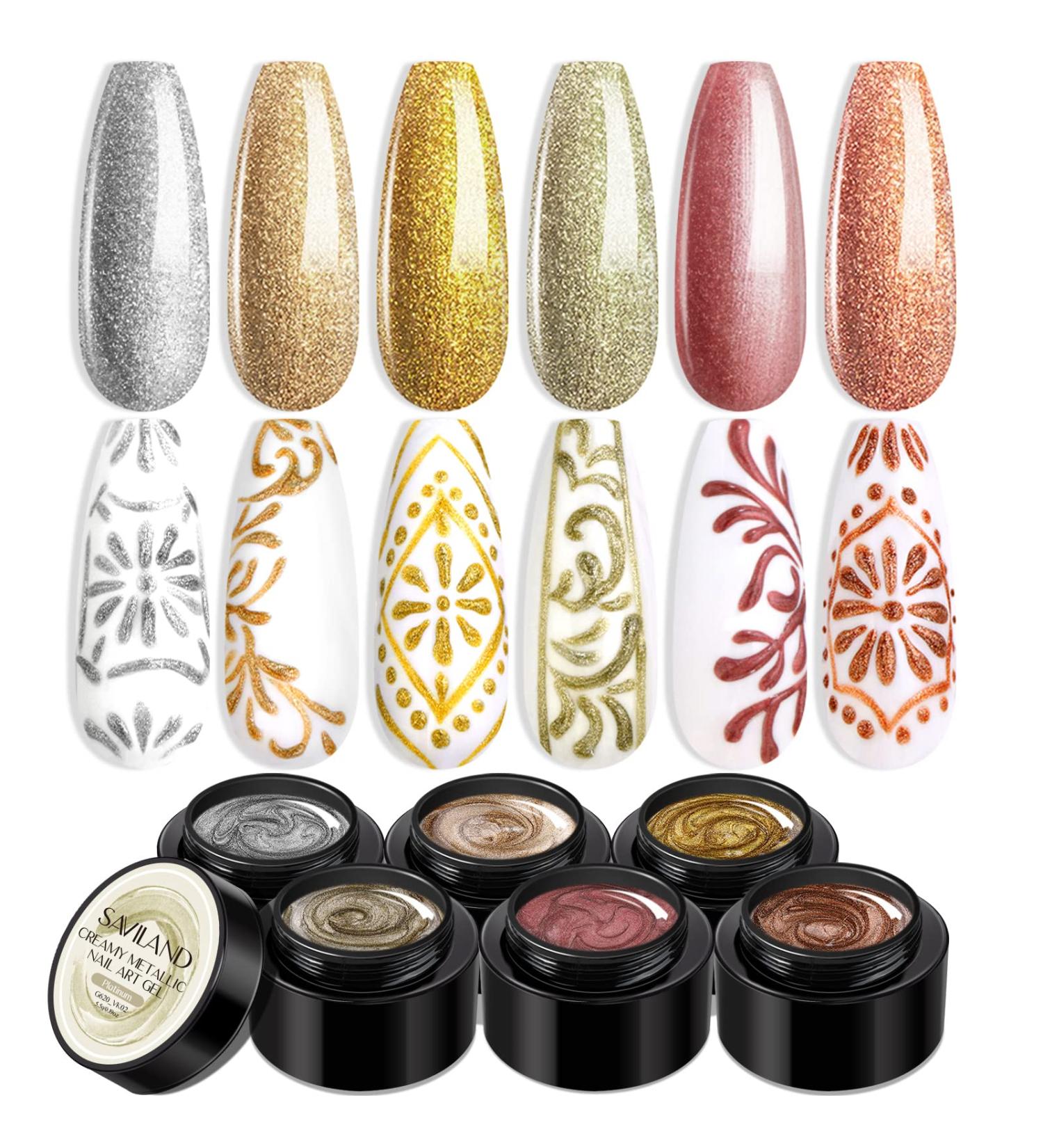 Saviland Metallic Gel Nail Polish Set - 6 Colors | Soak Off UV LED Glitter Nail Art Kit - Buy Online on SooperMarket.com