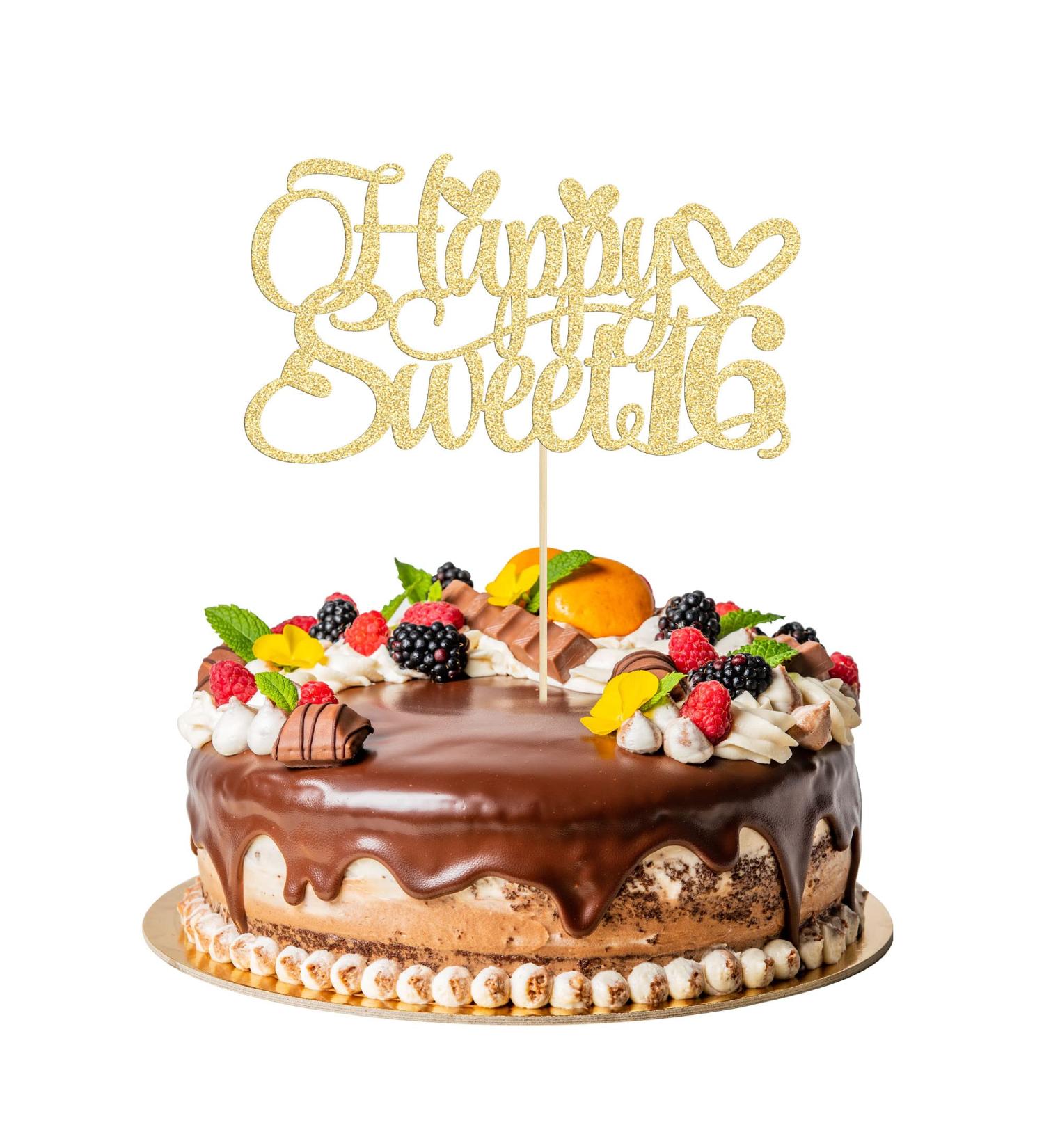 1Pc Happy Sweet 16 Cake Topper Glitter 16th Birthday Cake Pick for Cheers to 16 Years Old 16th Birthday Party Cake Decorations Supplies Gold Gold 2 - Buy Online on SooperMarket.com