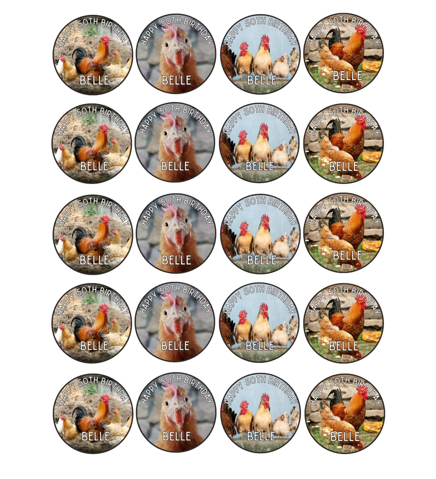 edible 20 x Animal CHICKEN Personalised cupcake toppers UNCUT (icing paper)