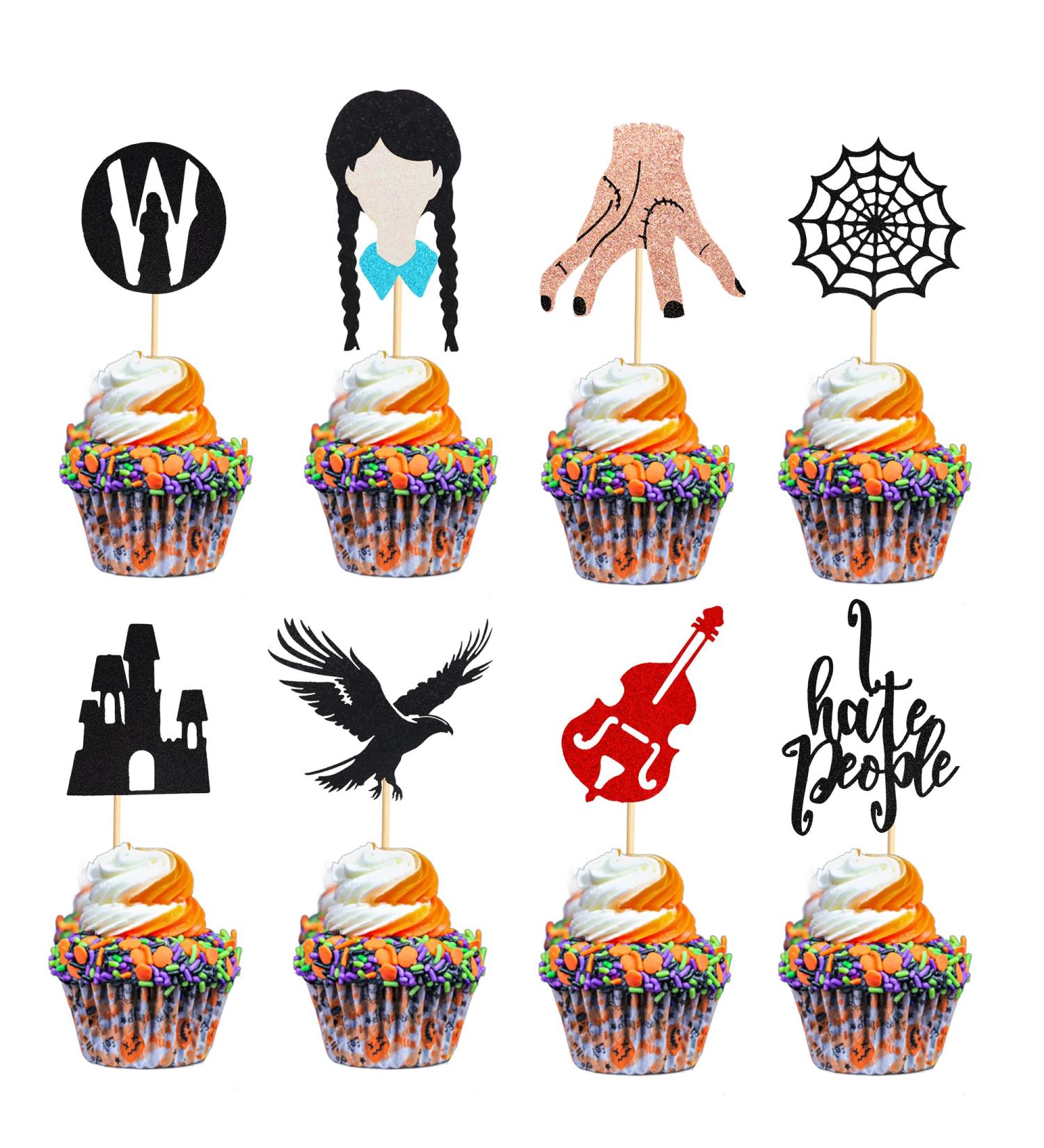 Arthsdite 24Pcs Horror Wednesday Addams Cupcake Toppers Thing Hand Black Eagle I Hate People Cobweb Castle Girl Addams Family Cupcake Picks for Fantasy Wednesday Birthday Party Cake Decorations - Buy Online on SooperMarket.com