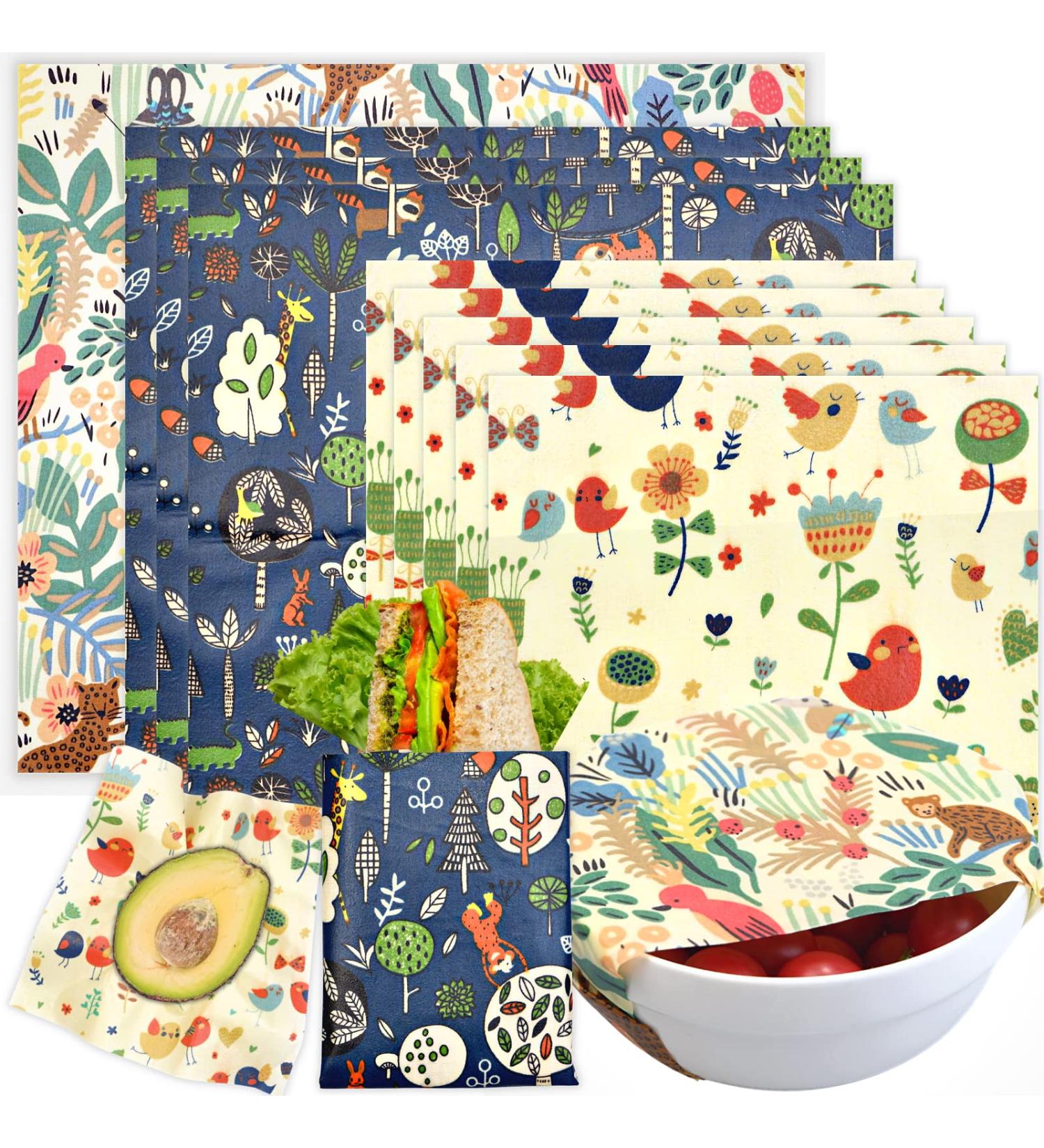 Organic Beeswax Wrap 9-Pack for Eco-Friendly Food Storage - Forest Animals Design - Buy Online on SooperMarket.com