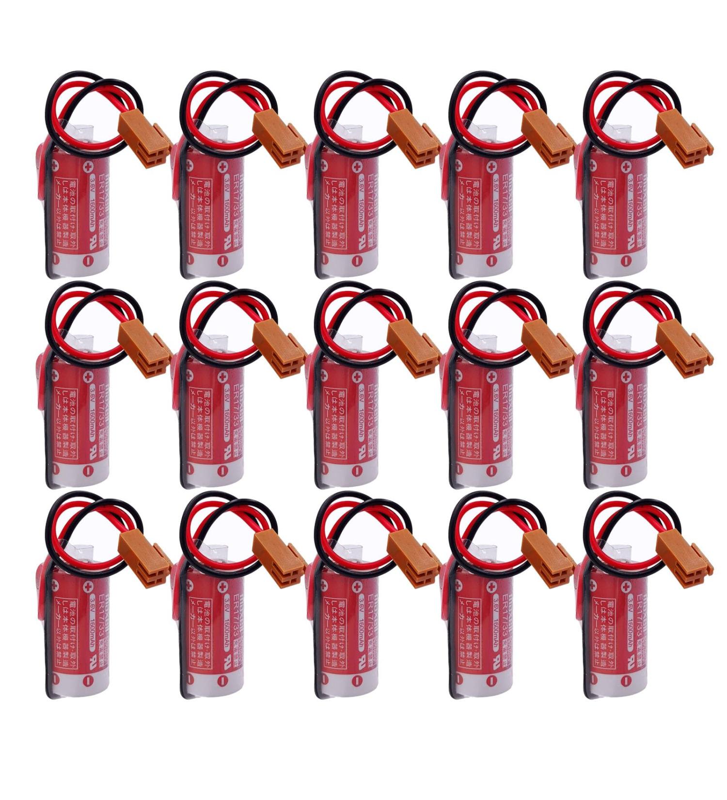 Buy ER17/33 3.6V 1600mAh 2/3A Non-Rechargeable Battery - Pack of 15 for PLC Industrial Control 2-Pin Brown Plug - International Shipping Available - Buy Online on SooperMarket.com