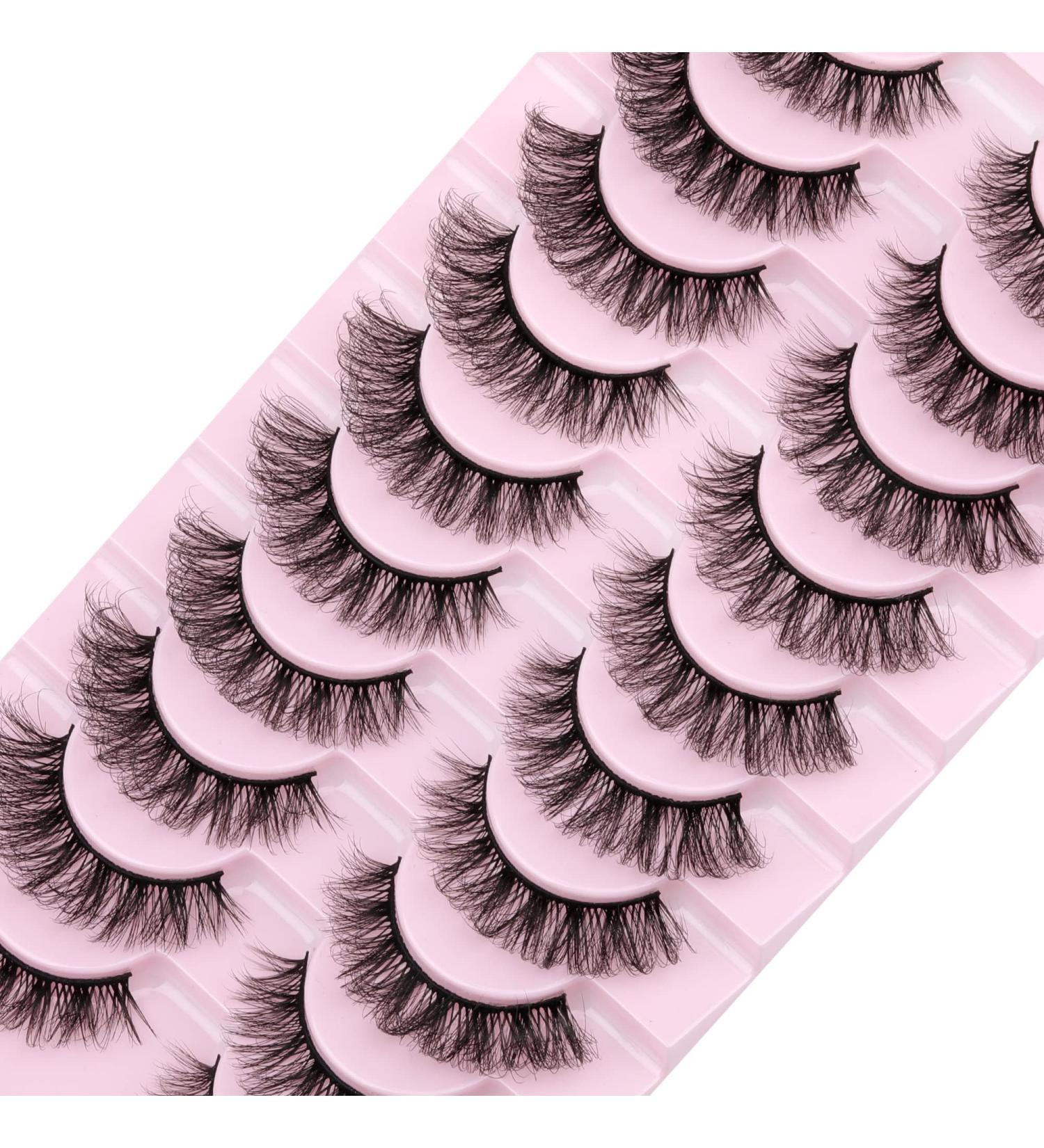 Wiwoseo Cat Eyes D Curly Faux Mink Lashes - 10 Pairs Natural Wispy 17MM Volume - Buy Online on SooperMarket.com