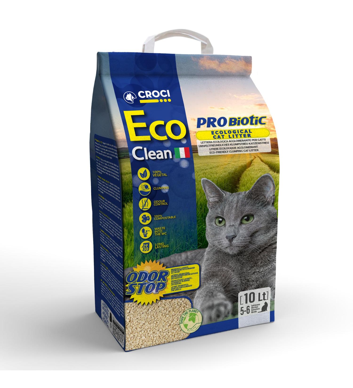 Buy Croci Eco Clean Probiotic Cat Litter 10L - Biodegradable Clumping & Toilet Flushable | 100% Vegetable Anti-Smell 3.8kg - Buy Online on SooperMarket.com