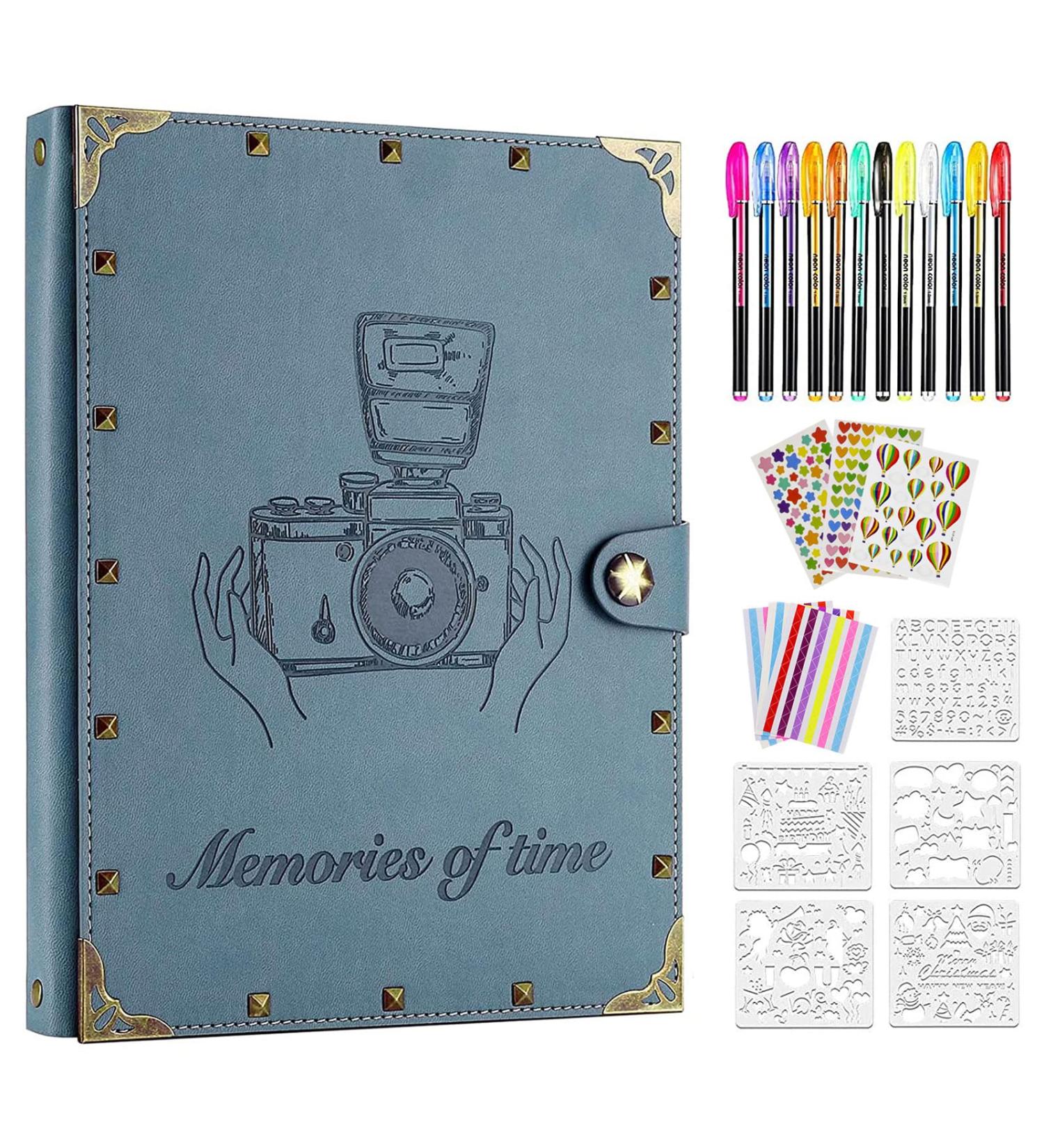 ZEEYUAN Leather Scrapbook Album - 60 Pages Love Memory Photo Album 8.5x11 | Travelling Journal & Family Scrapbook Kit - Perfect Gift for Couples, Anniversary, Wedding - Grayish-blue - Buy Online on SooperMarket.com