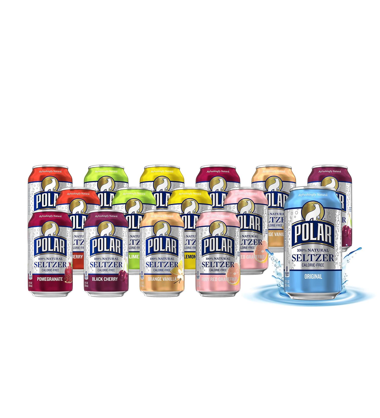 Polar Beverages All Flavor Variety Pack | 15 Pack of 12 Fl Oz Cans | Carbonated Sparkling Water with Natural Flavors - Buy Online on SooperMarket.com