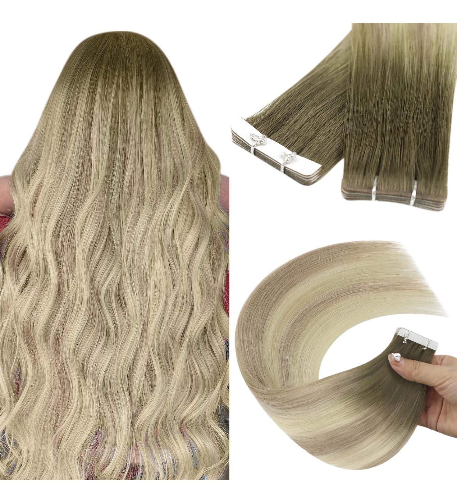 Youngsee Ombre Tape-In Extensions | Real Hair 55cm Dark Brown to Blonde 5 Pcs - Virgin Smooth Weft #4/7/80 - Buy Online on SooperMarket.com