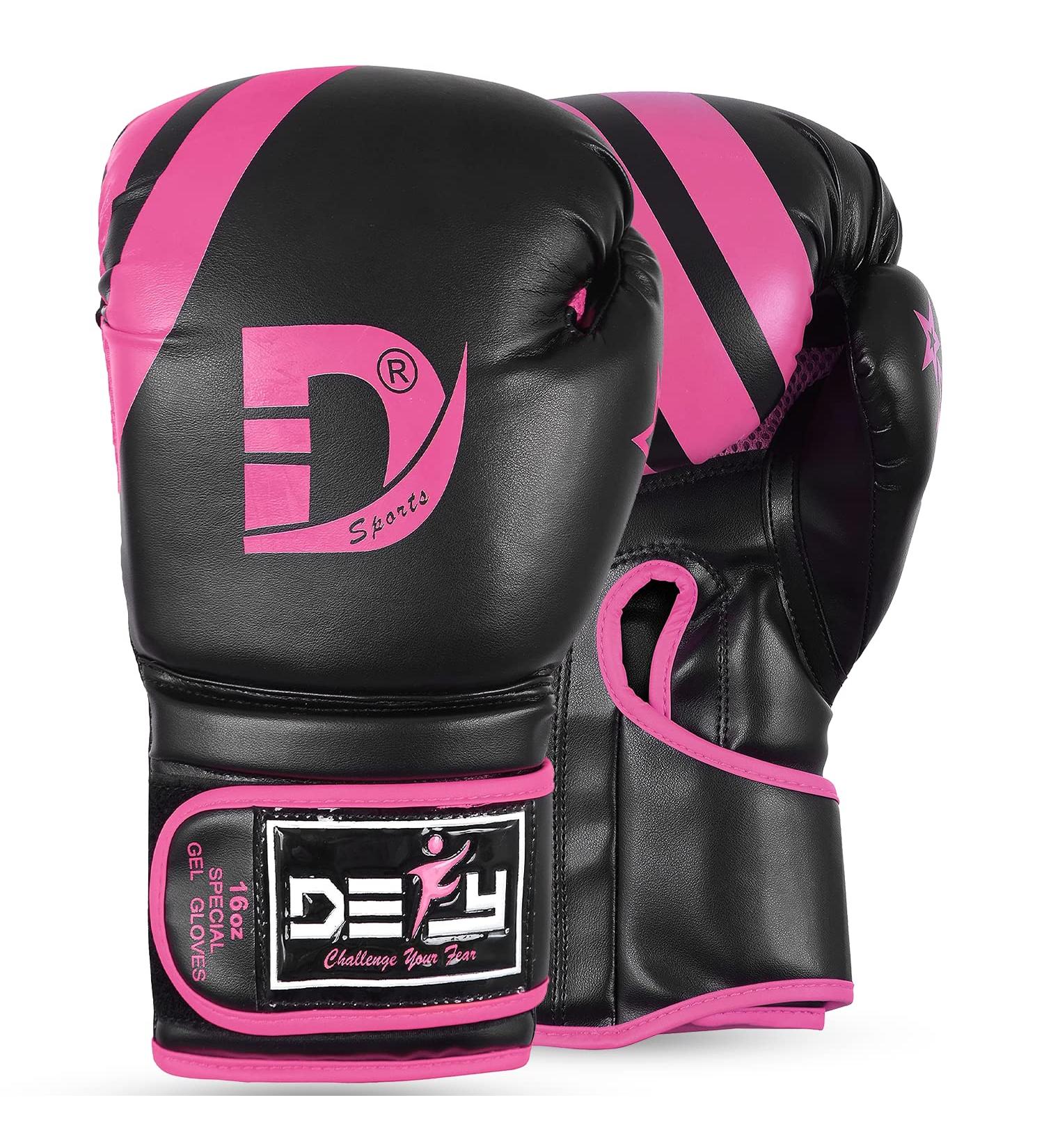DEFY Marvelous Boxing Gloves - Unisex Leather Training Gloves for Muay Thai, Kickboxing, and MMA - Black/Pink 16oz - Buy Online on SooperMarket.com