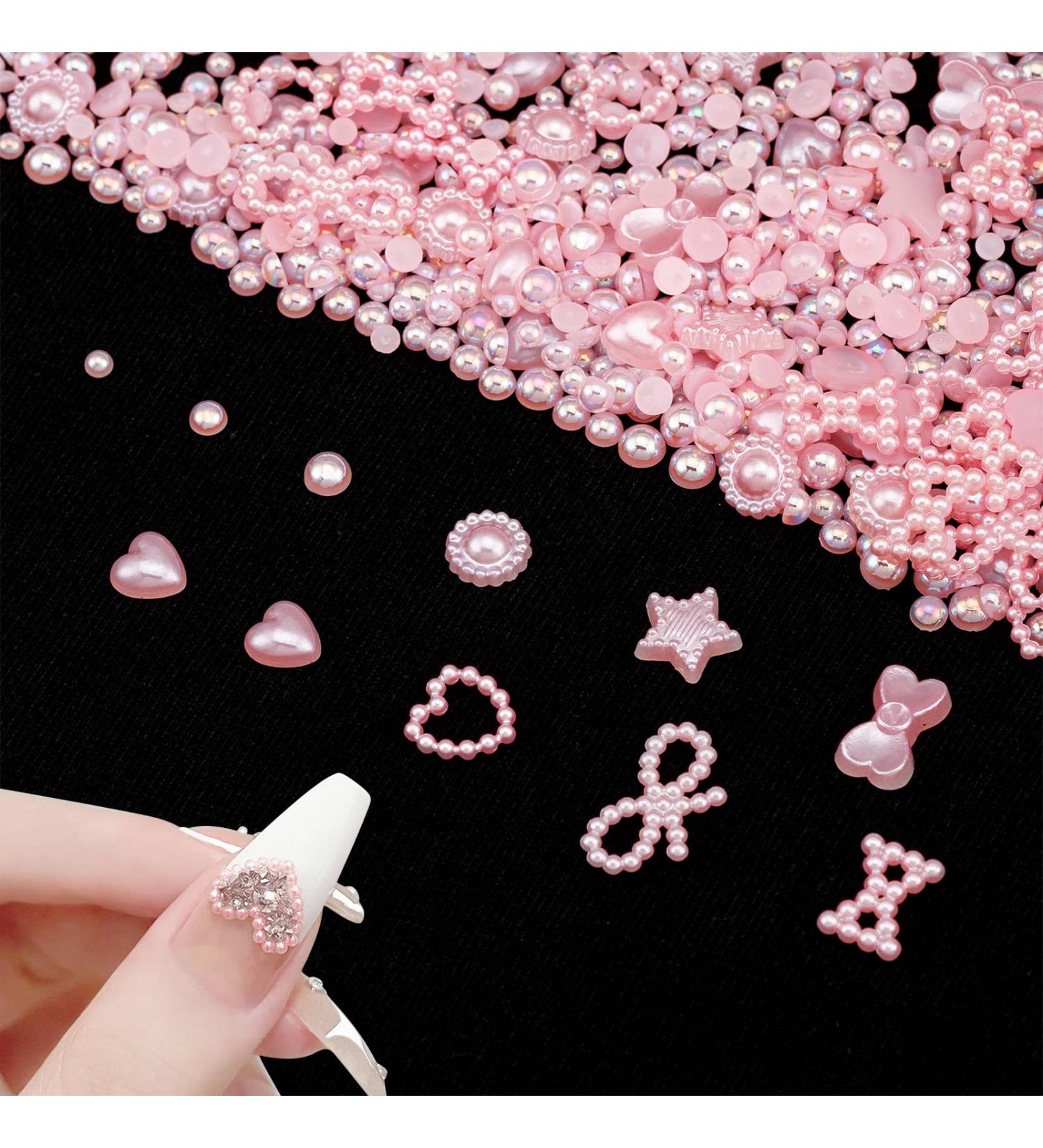 Vorey 500Pcs 3D Pink Multi Shapes Pearls Nail Charms - Nail Art DIY Crafts and Jewelry Accessories - Buy Online on SooperMarket.com