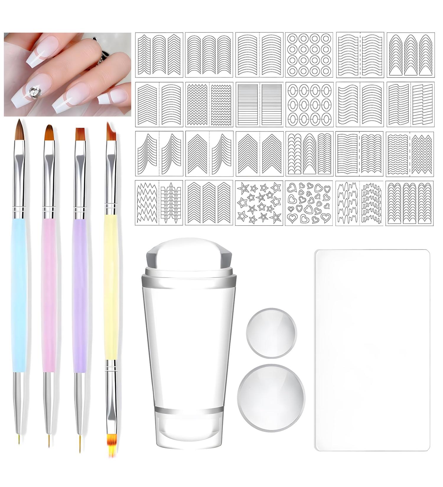 Shop French Tip Nail Stamp Kit | Nail Art Brush & Guide Stickers for Perfect Nail Designs | International Shipping Available - Buy Online on SooperMarket.com