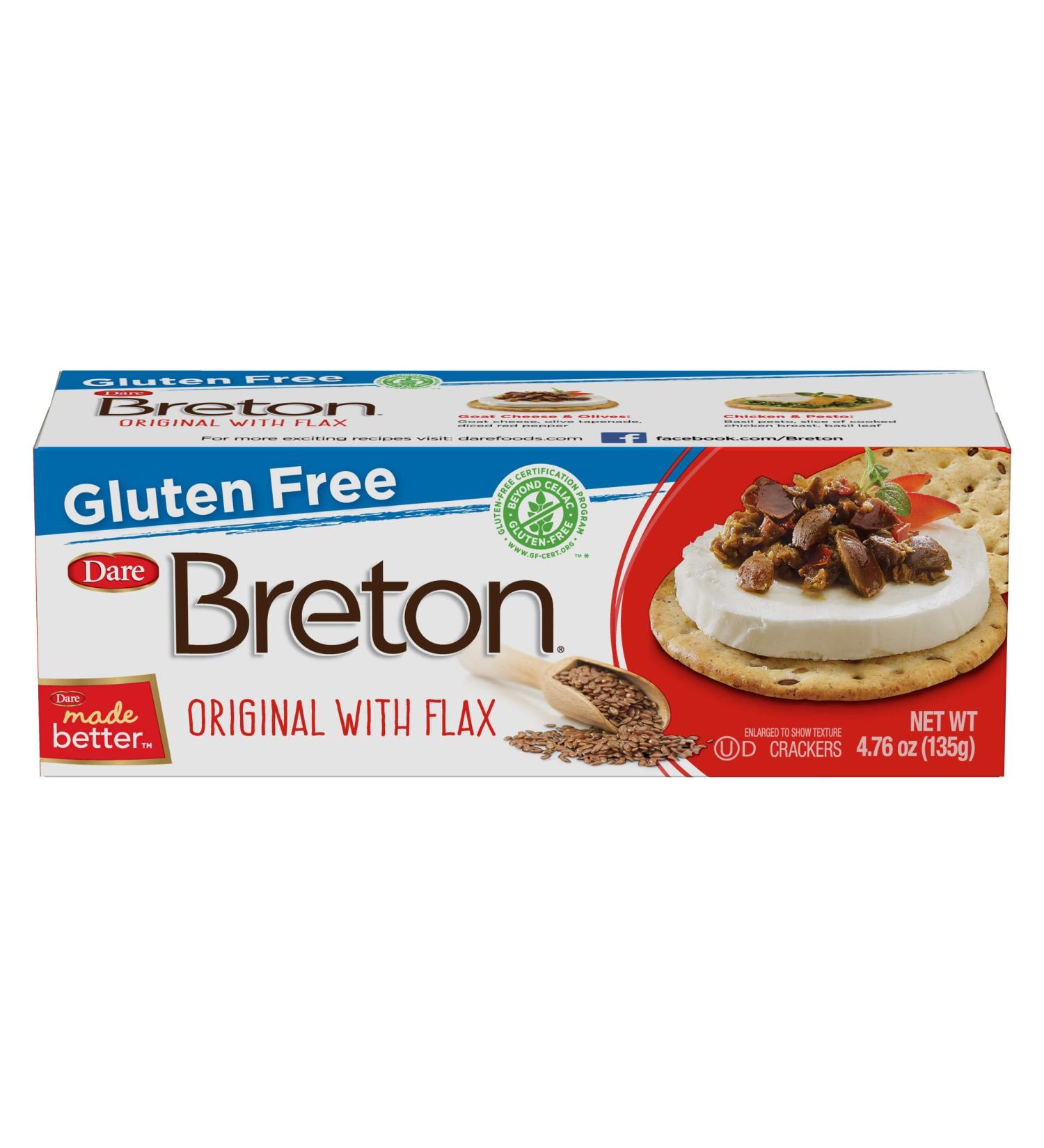 Dare Breton Gluten Free Entertaining Crackers Original with Flax, 4.76 oz (Pack of 6) - Party Snacks with No Artificial Colors or Flavors - Buy Online on SooperMarket.com