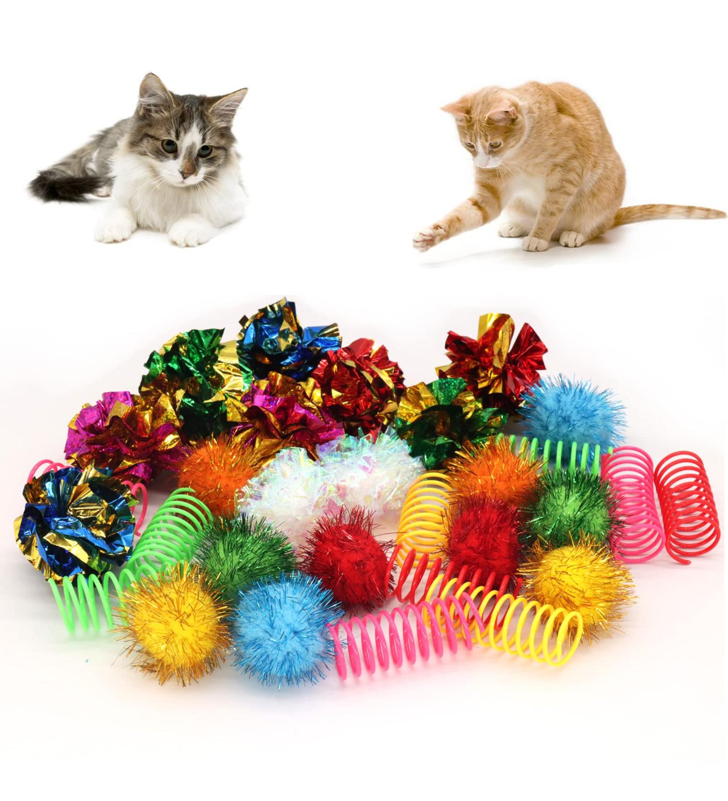 LASOCUHOO 30PCS Interactive Cat Toy Pack - Cat Crinkle Balls, Sparkle Balls, Spiral Springs - Buy Online on SooperMarket.com