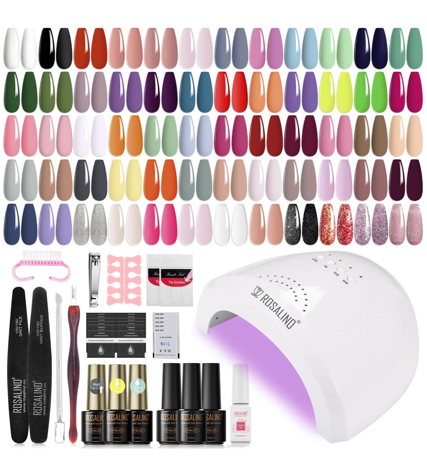 ROSALIND Gel Nail Polish Kit - 48W UV Light 60 Colors Base & Top Coats - DIY Nail Art Starter Set for Christmas - Buy Online on SooperMarket.com