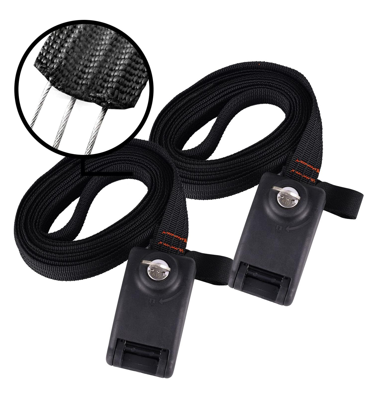 10 FT Lockable Tie Down Straps 2 Pack with Stainless Steel Cables for Surfboards, Paddle Boards, Kayaks, Bikes, Canoes - Car Roof Rack Straps - Buy Online on SooperMarket.com