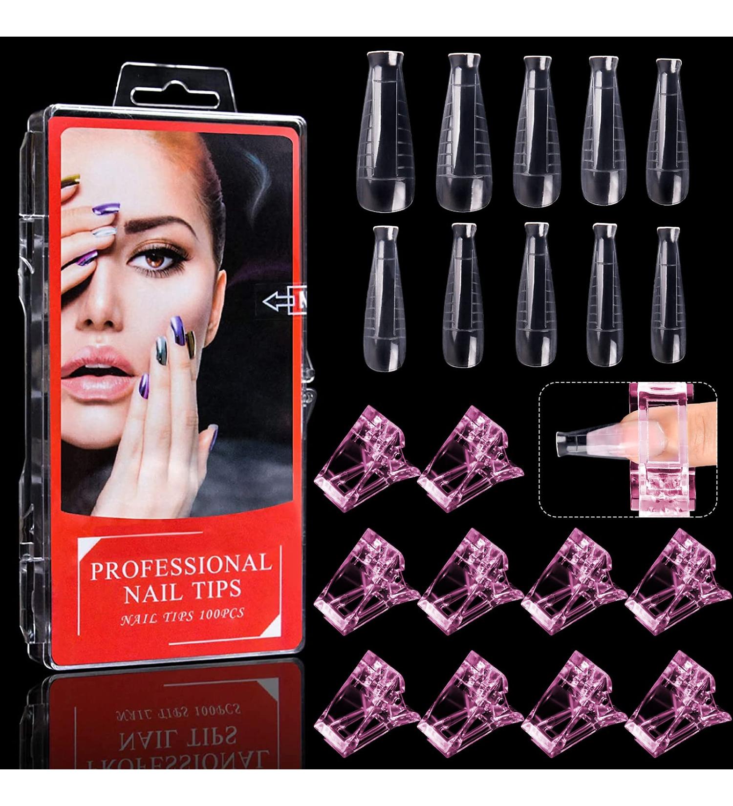 Kalolary Nail Mold Acrylic Nail Forms 100Pcs T Curve Shape + 10 Pink Nail Tip Clips - Buy Online on SooperMarket.com