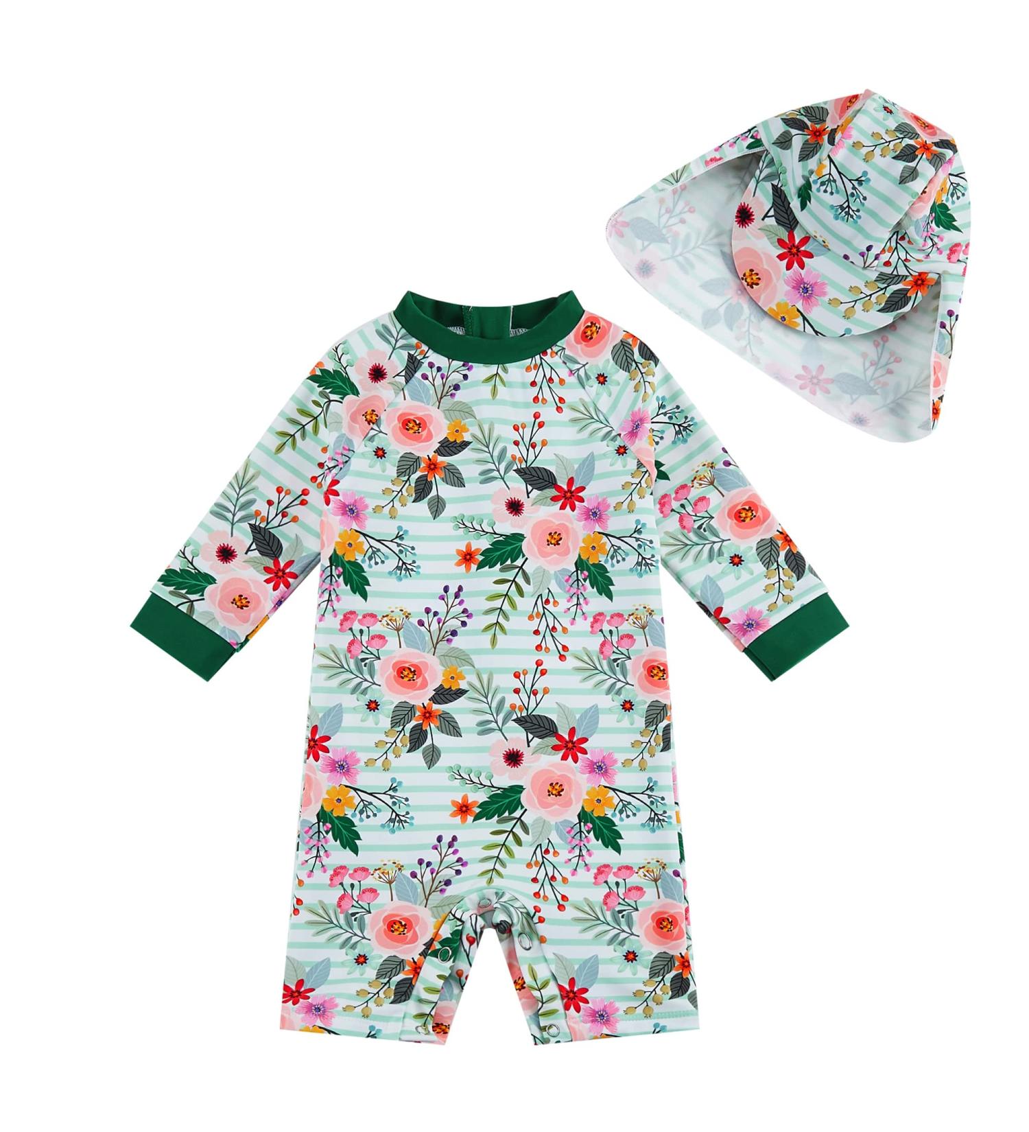 UPF 50+ Pink Flower Baby Girls Swimsuit with Snap Bottom | UV Protection Swimwear for 3-6 Months - Buy Online on SooperMarket.com