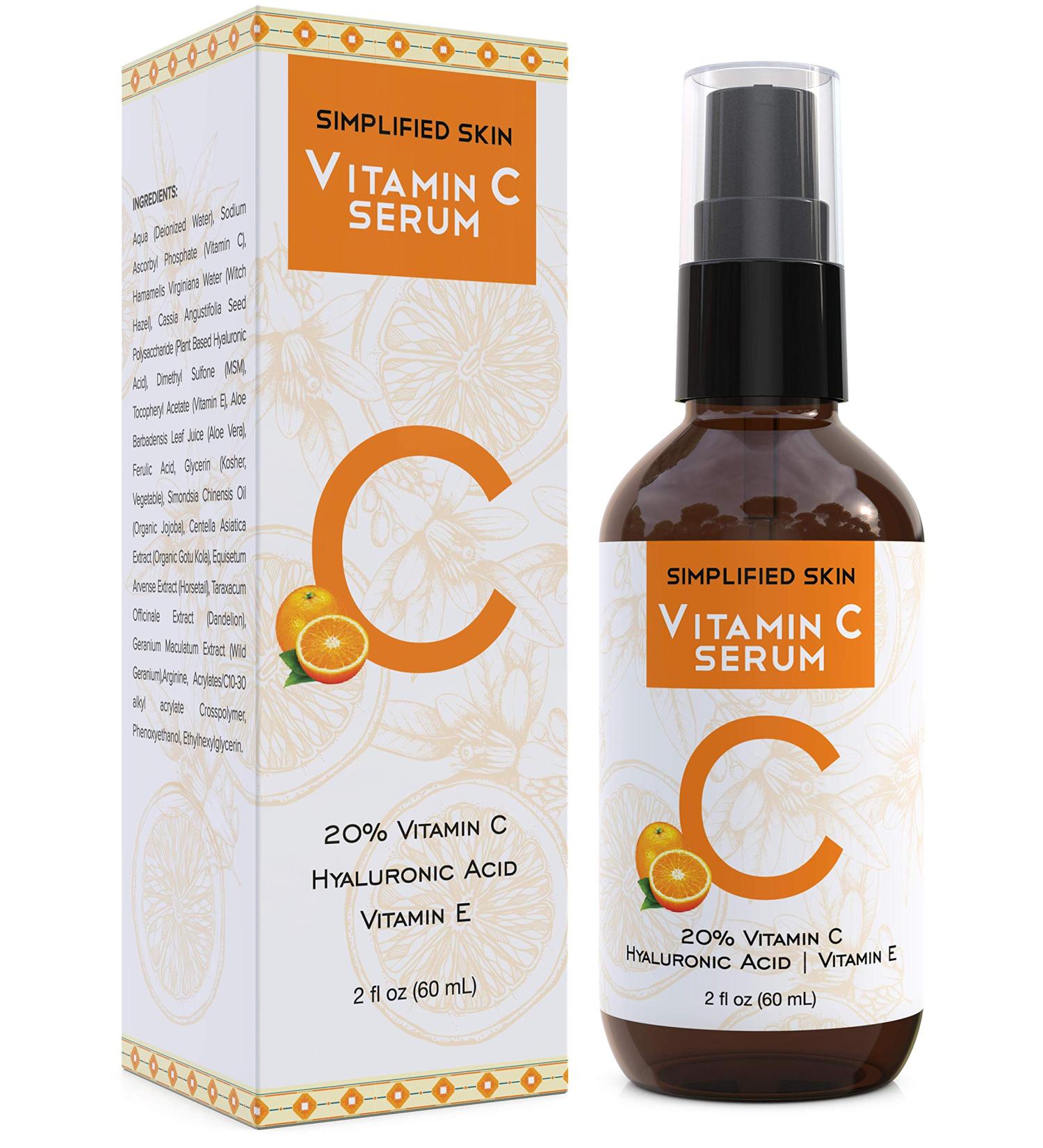 Vitamin C Serum 20% - Anti-Aging, Acne & Dark Spot Remover with Hyaluronic Acid & Vitamin E | Simplified Skin - Buy Online on SooperMarket.com