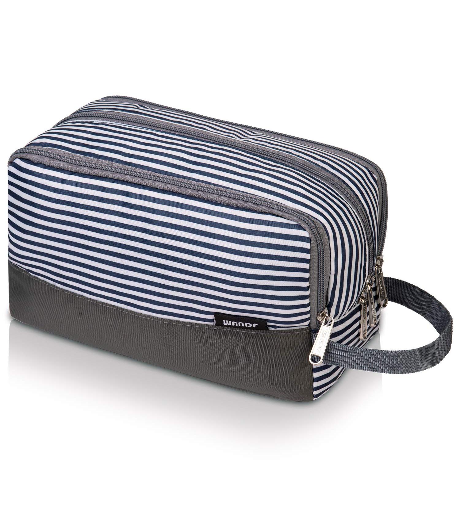 WANDF Water-Resistant Nylon Travel Toiletry Bag | Lightweight Dopp Kit for Men and Women - A-Blue Stripe - Buy Online on SooperMarket.com