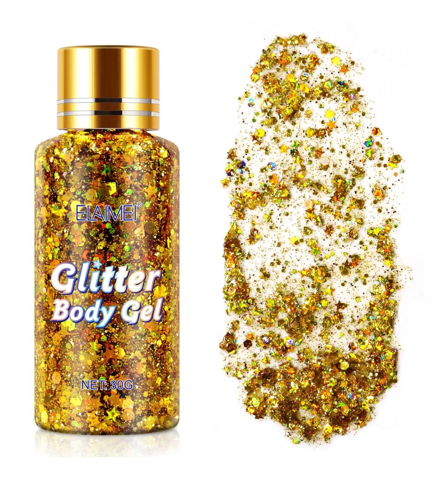 Gold Holographic Body Glitter Gel for Face, Body, Hair & Nails - Waterproof & Long Lasting | Perfect for Concerts, Parties & Festivals - Buy Online on SooperMarket.com
