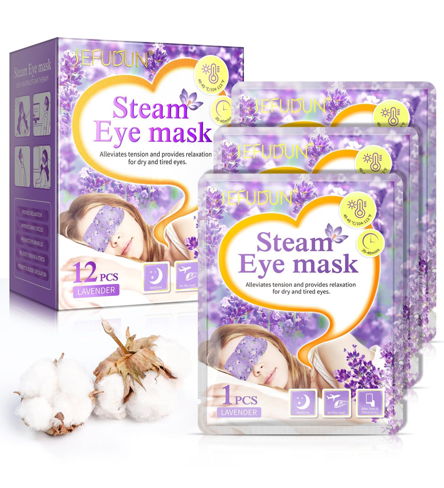 Steam Eye Mask 12 Packs Warming Eye Mask Self Heating Eye Mask Soothing Headache Relief Lavender Sleep Mask for Dry Eyes Fatigue Disposable Moist Hot Compress Eye Patch for Relaxation and Eye Strain - Buy Online on SooperMarket.com