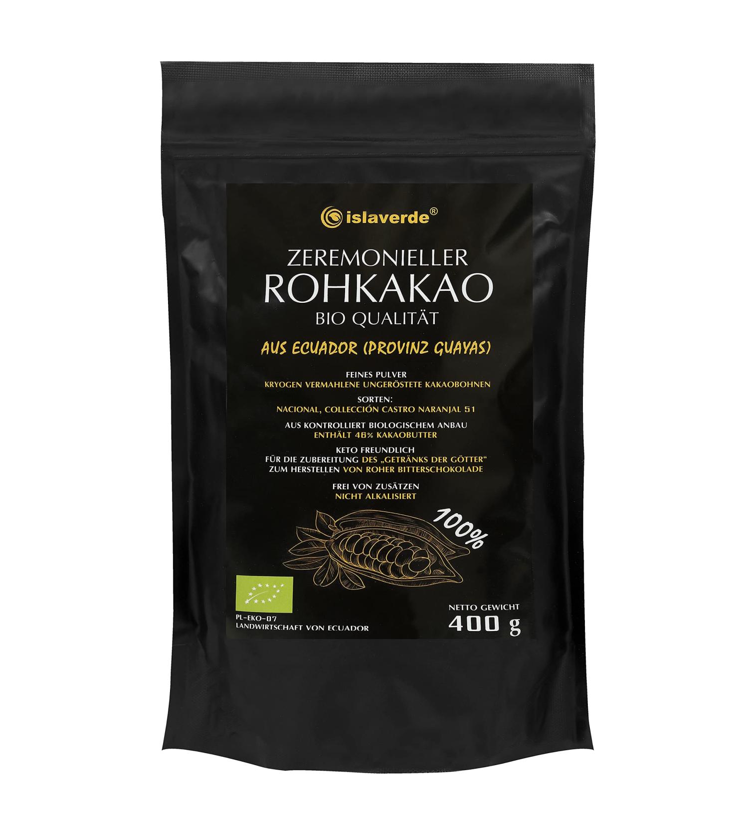 Islaverde Organic Raw Cocoa Powder 100% - Premium Keto-Friendly Sugar-Free 400g from Ecuador - Buy Online on SooperMarket.com