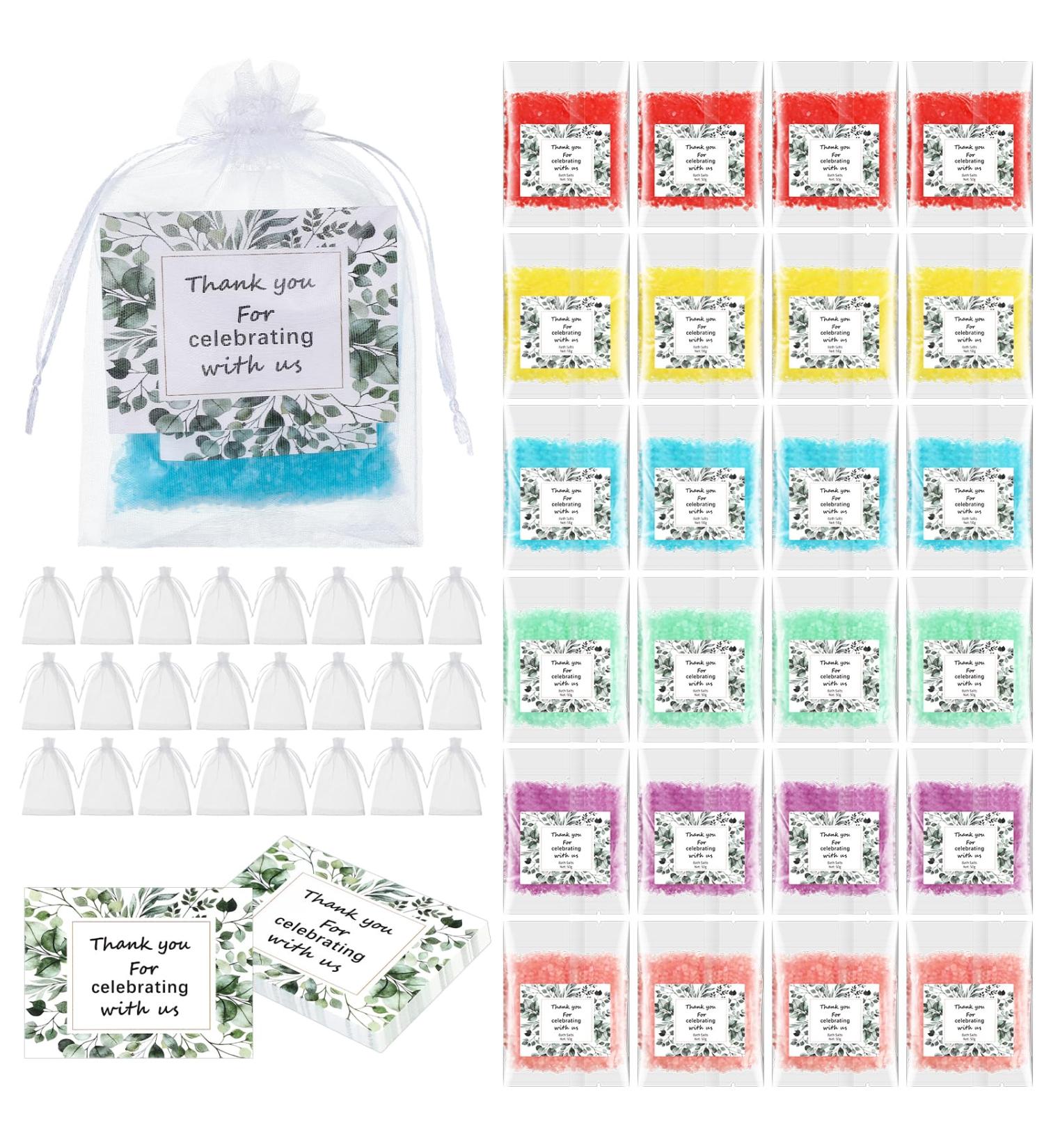 24 Set Bath Salts Bulk Eucalyptus Bubble Bath Spa Gift for Women | Relaxing Mineral Soak for Weddings Bridal Showers & Favors | Includes Thank You Cards & Organza Bags - Buy Online on SooperMarket.com