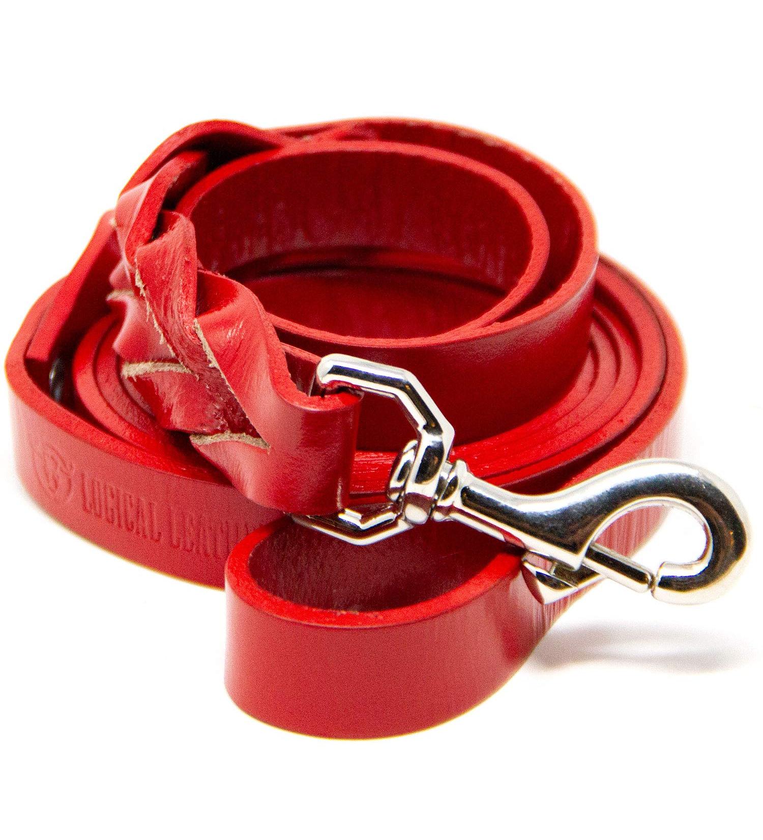 Logical Leather 6FT Braided Dog Leash - Heavy Duty Full Grain Leather Lead in Red - Buy Online on SooperMarket.com