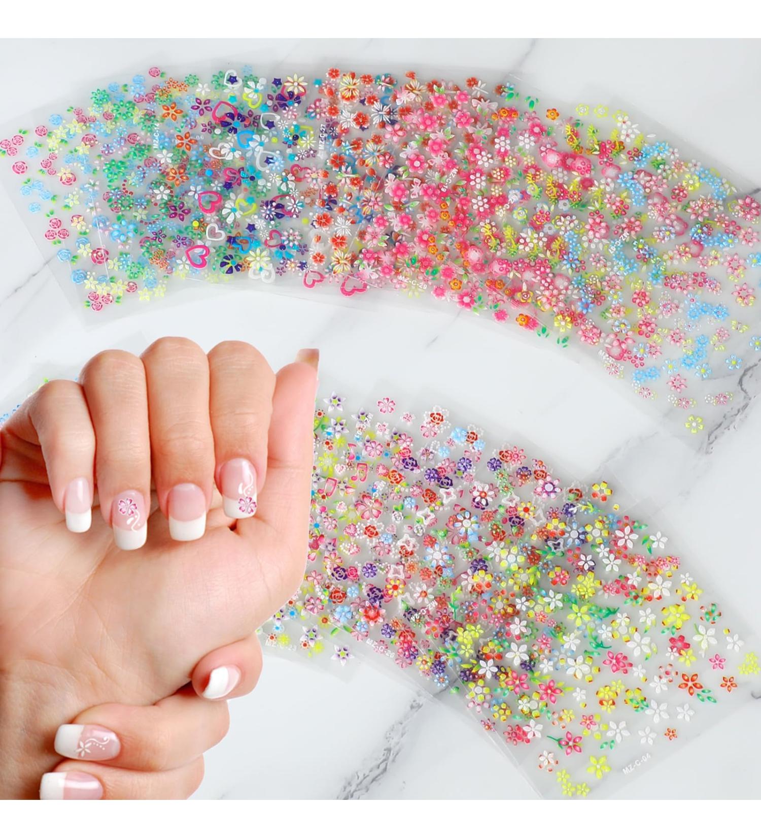 30 Sheets Flower Nail Stickers 3D Self Adhesive Colorful Daisy Nail Stickers Cute Nail Stickers DIY Nail Art Stickers Flower Nail Decals for Women Girls Nails Decoration - Buy Online on SooperMarket.com