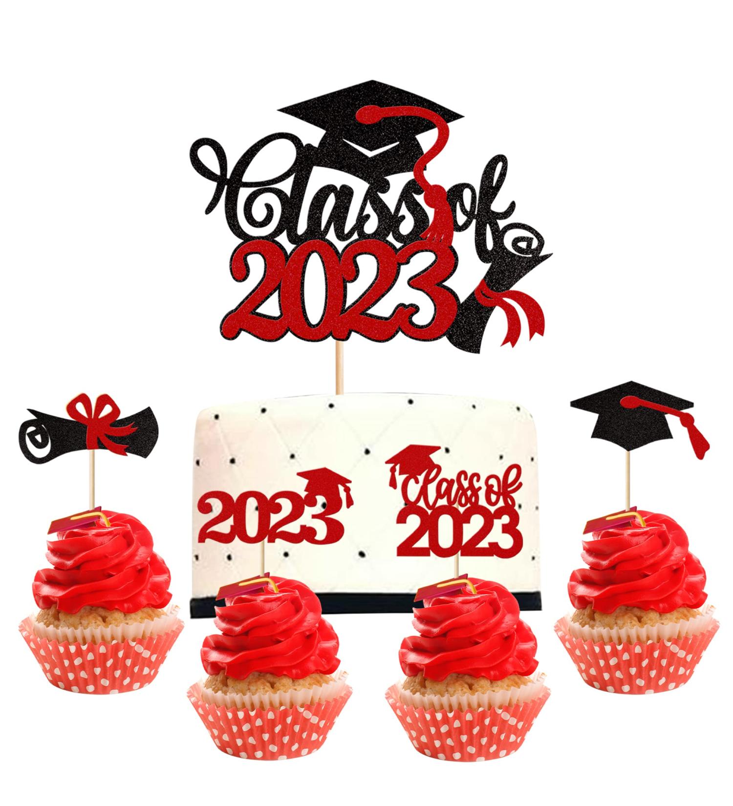 Rsstarxi 25 Pack 2023 Graduation Theme Cake Topper Class of 2023 Cupcake Toppers Glitter Class of 2023 Grad Cap Diploma Cupcake Picks 2023 Graduation Party Cake Decorations Supplies Red Design 6 Red - Buy Online on SooperMarket.com
