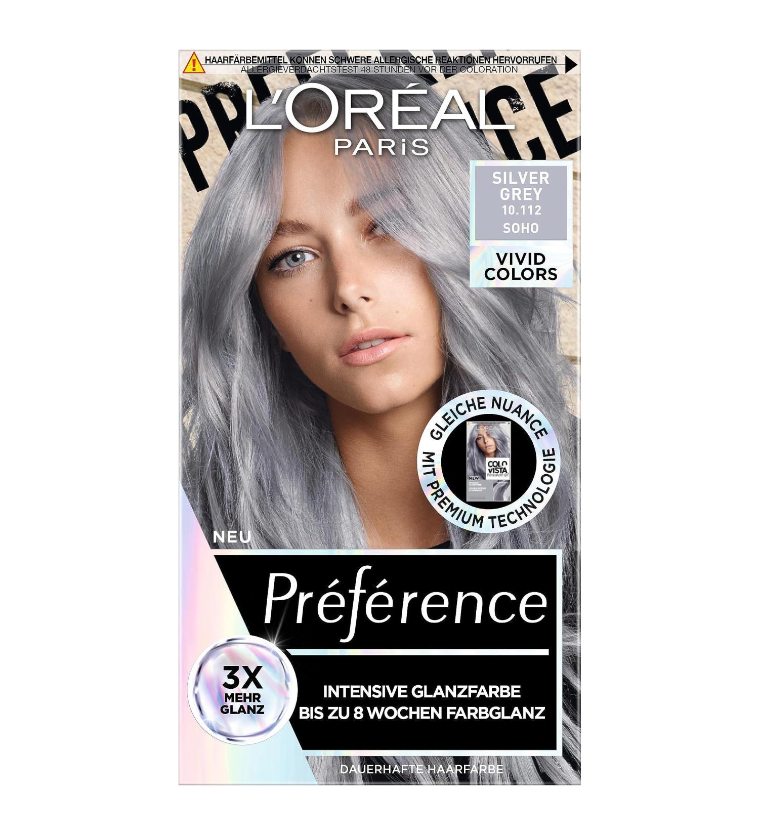 L'Or al Paris Preference Vivid Colors 10.112 Silver Gray - Intensive Permanent Hair Color Up to 8 Weeks of Shine - 1 Piece - Buy Online on SooperMarket.com