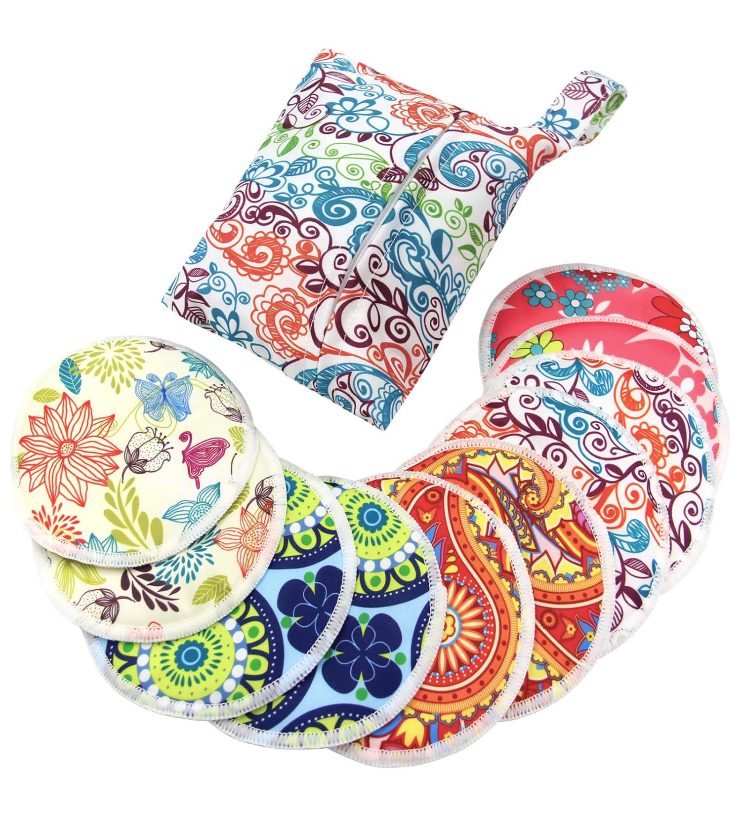 Pinowu Organic Bamboo Nursing Pads - 10 Washable Pads + Wet Bag & Wash Bag | Charming Nipplecovers for Breastfeeding Moms - Pastel Touch, Large 4.7 - Buy Online on SooperMarket.com