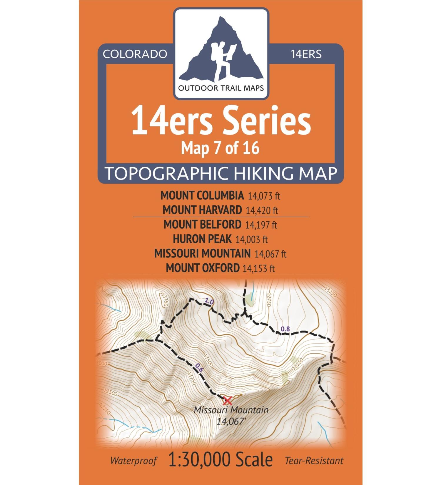 Colorado 14ers Map Series 7 of 16: Columbia, Harvard, Belford, Huron, Missouri, Oxford - Buy Online on SooperMarket.com