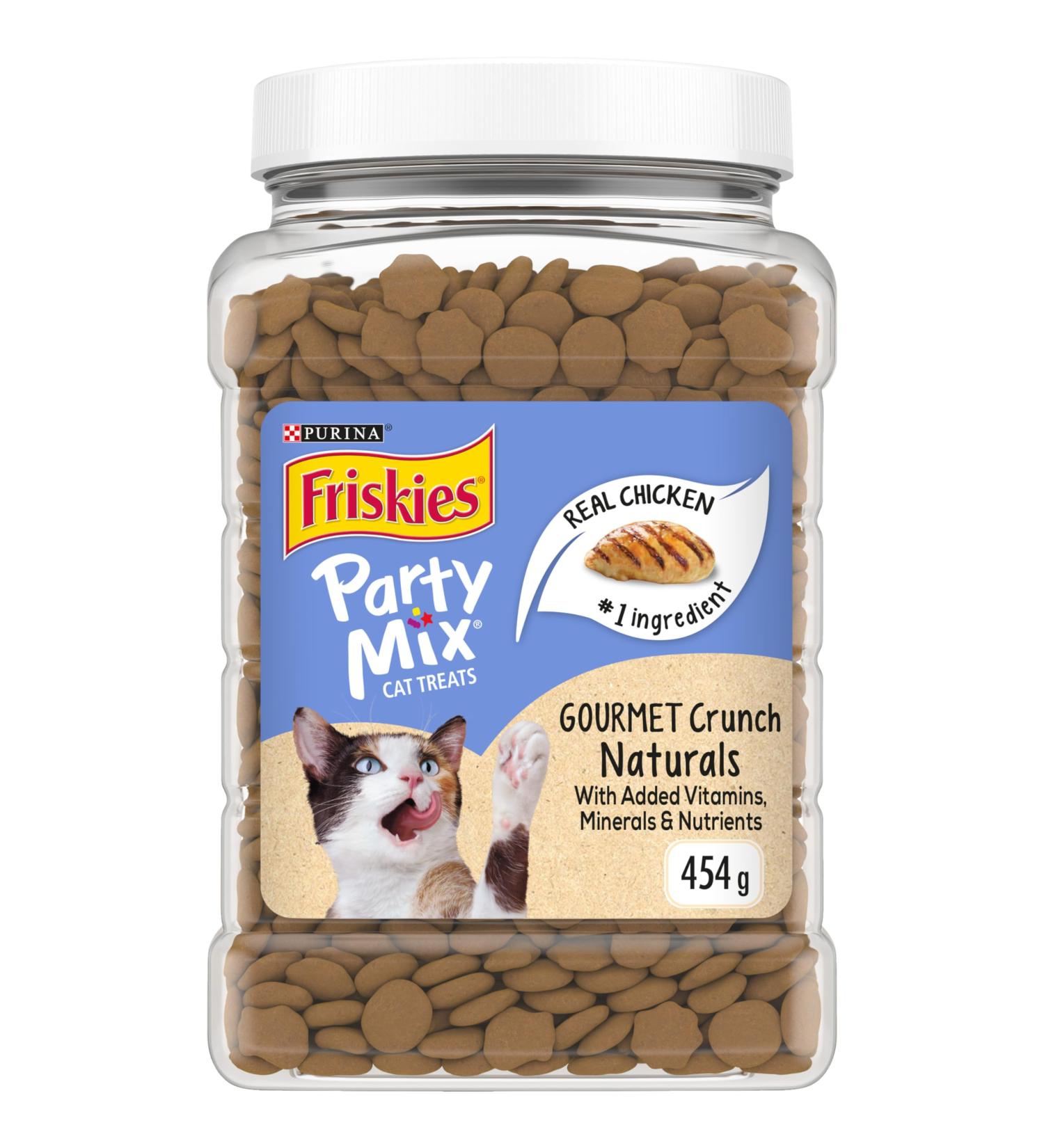 Friskies Party Mix Cat Treats Naturals Gourmet Crunch with Real Chicken - 454 g Cannister (1 Pack) 454 g (Pack of 1) - Buy Online on SooperMarket.com