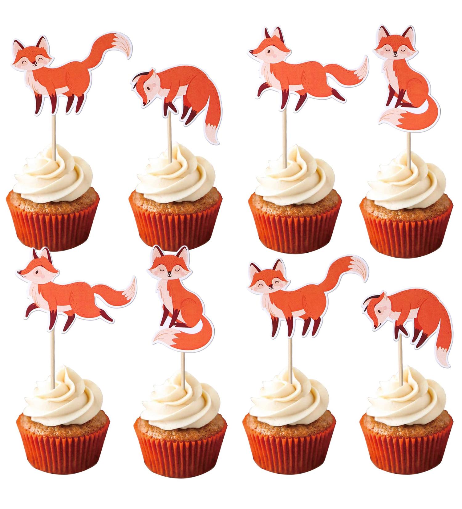 36 Pieces Fox Cupcake Toppers - Wild Animal Birthday Decorations & Muffin Decor for Baby Showers - Buy Online on SooperMarket.com
