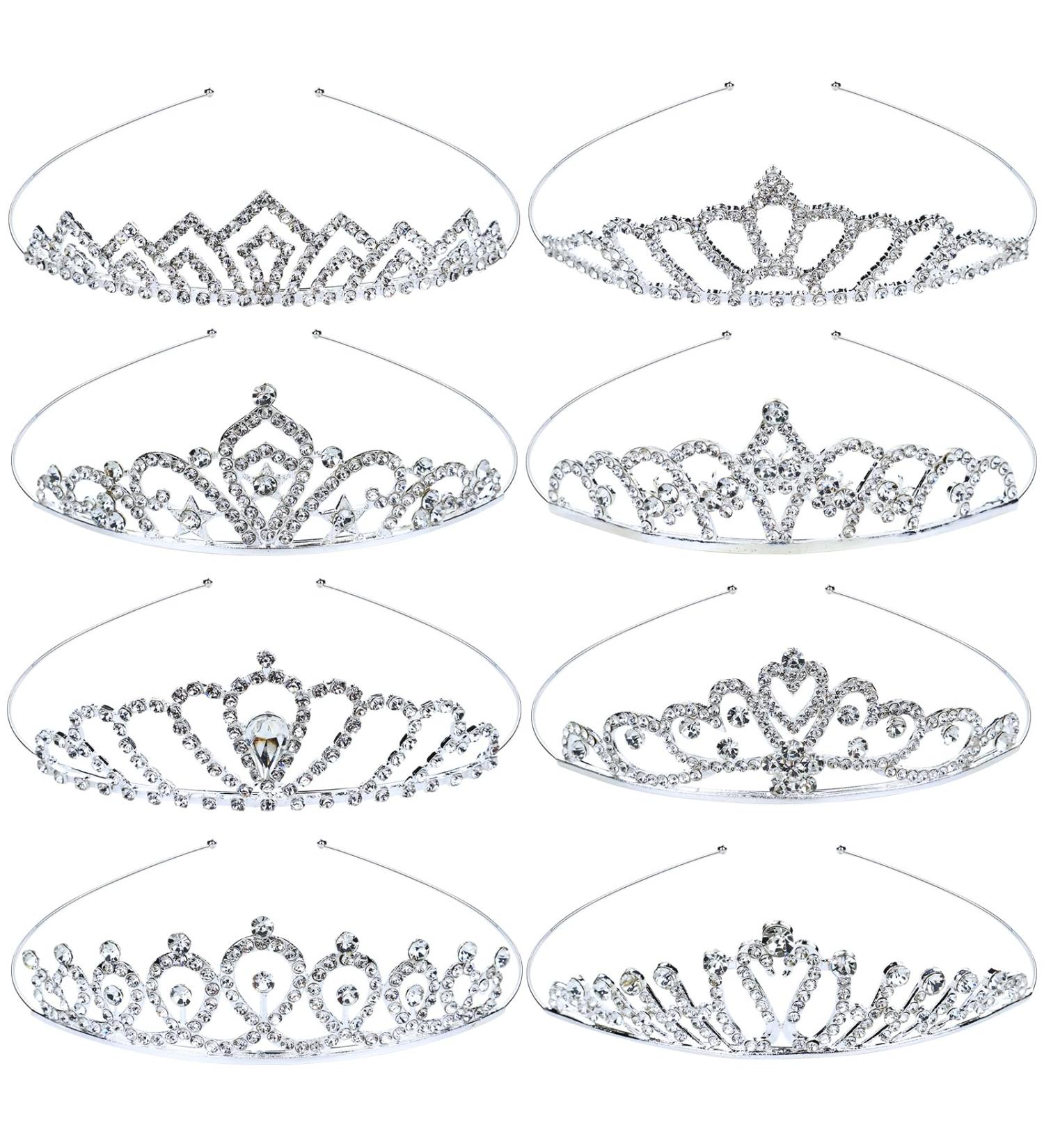 inSowni 8 Pieces Decorative Princess Dazzling Rhinestone Silver Metal Tiara Crown Headbands Wedding Birthday Party Prom Headpieces for Brides Bridesmaids Women Girls Teens Kids - Buy Online on SooperMarket.com