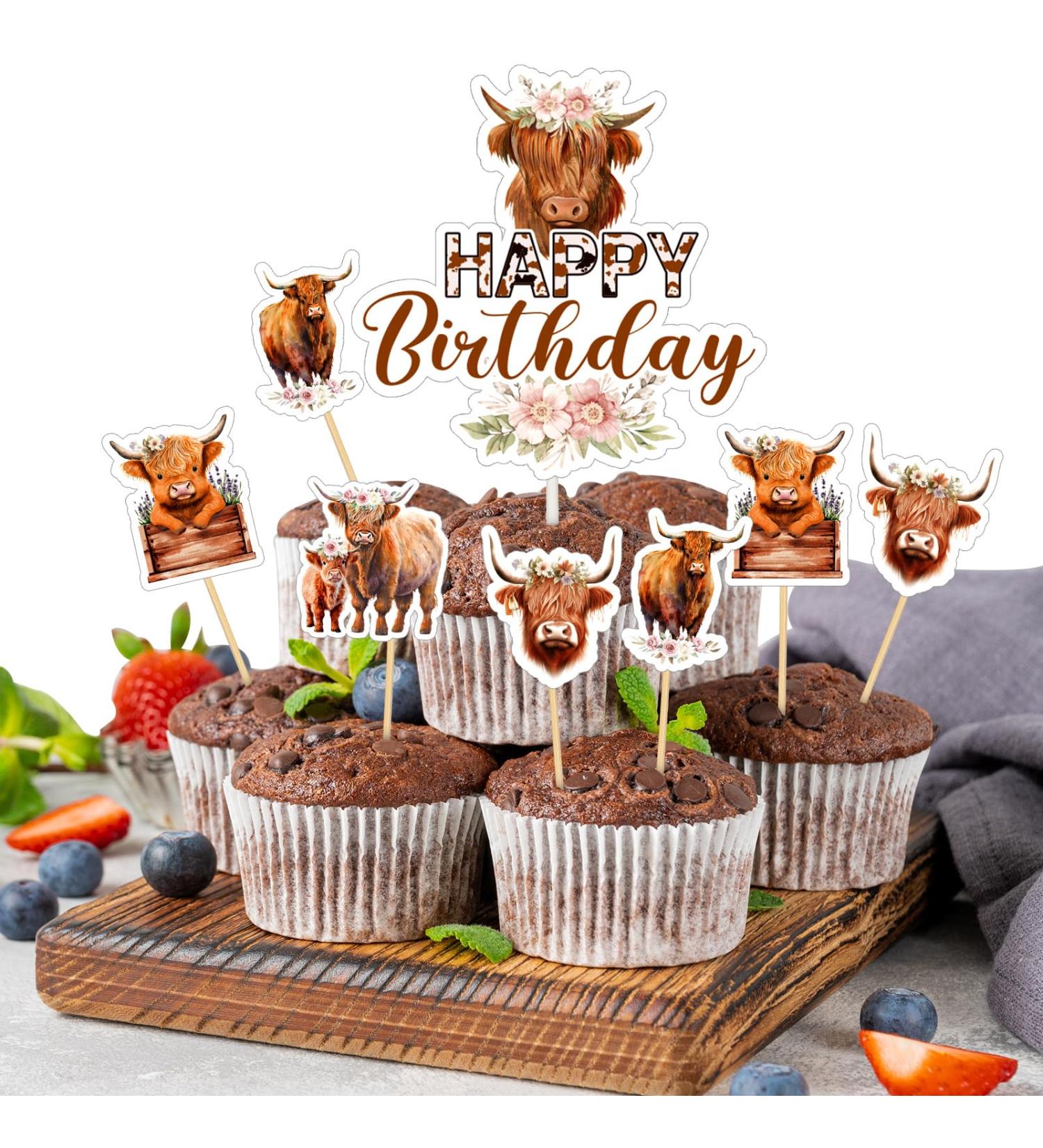 Tanlade 61 Pcs Highland Cow Cake Topper and Highland Cow Cupcake Topper Highland Cow Birthday Decorations Highland Cattle Cake Decorations for Farm Animal Zoo Boy Girl Birthday Party Decor - Buy Online on SooperMarket.com