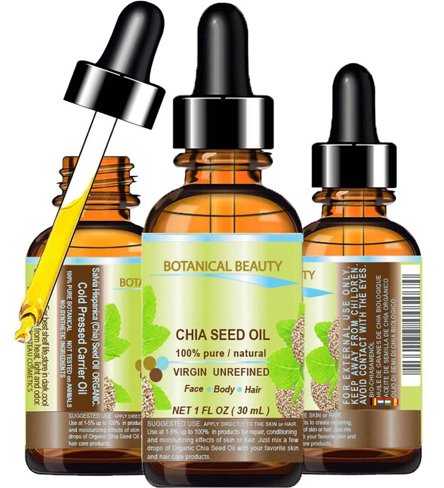 Organic Chia Seed Oil - 100% Pure Cold Pressed Carrier Oil for Skin Hair and Nail Care | Omega 3 6 9 & B-Vitamins | 1 Fl Oz (Pack of 1 - Buy Online on SooperMarket.com