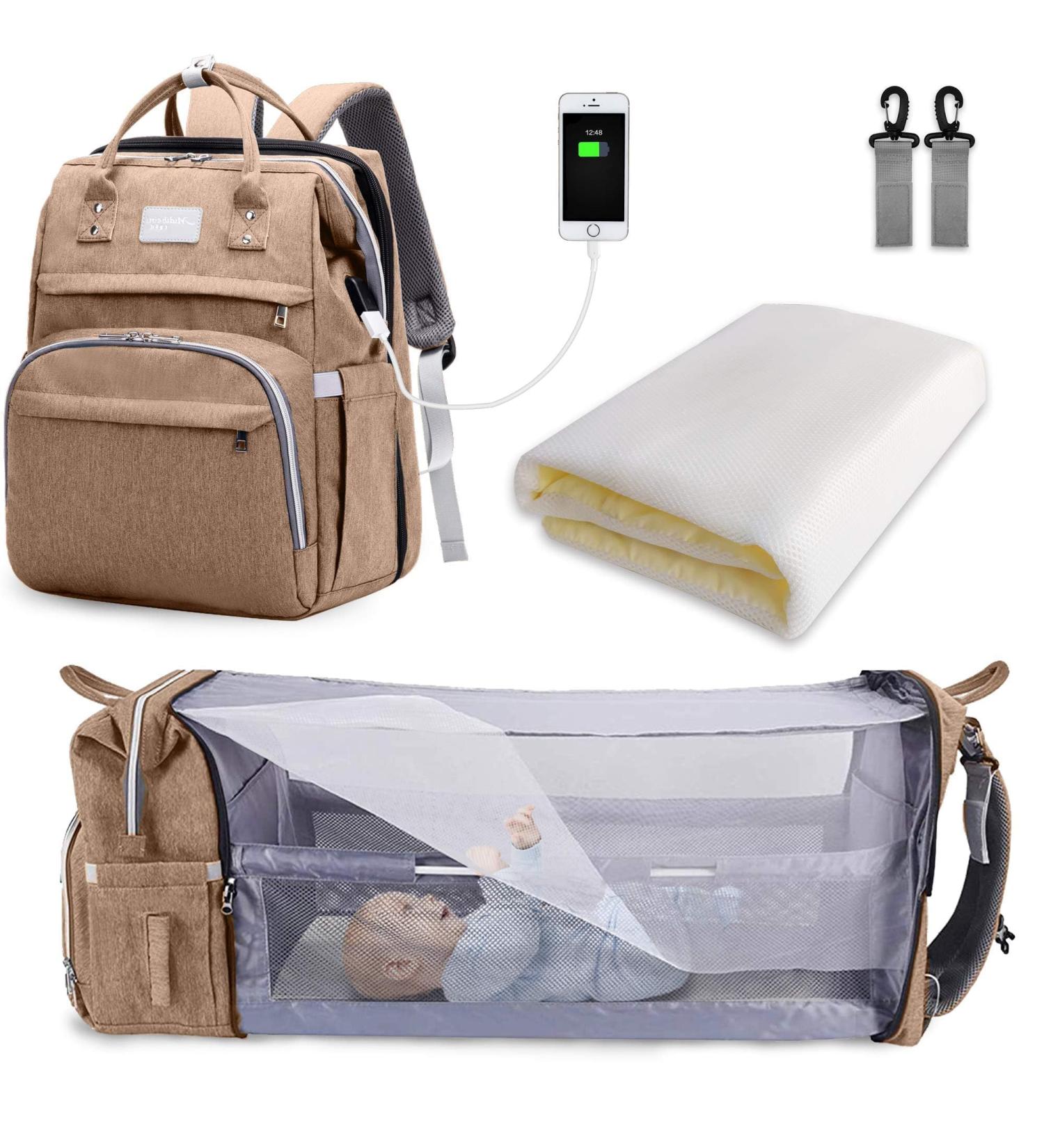 SndMor Wrap Bag Backpack - Multifunctional Diaper Bag with Bed Function & Stroller Hook | Ideal for Moms & Dads | Khaki - Buy Online on SooperMarket.com