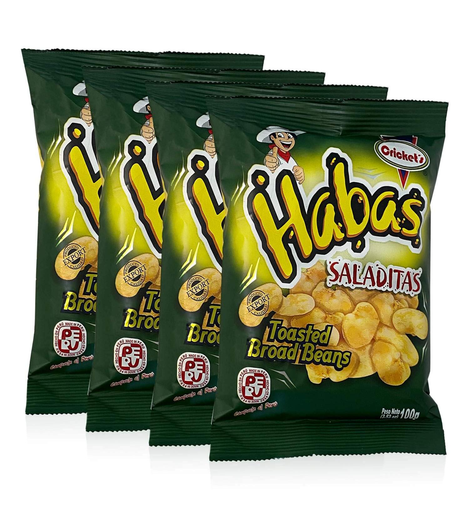 CRICKET'S Habas Saladitas - 4 Pack /Toasted Haba Beans 100 gr. - 4 Pack - Product of Peru.