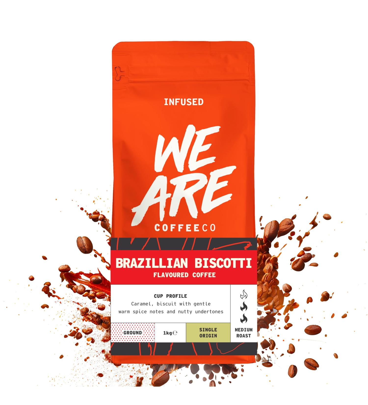 1kg Brazilian Biscotti Flavoured Ground Coffee - Caramel Nuts & Spice Notes - Arabica Medium Roast - Single Origin Omni Grind - Buy Online on SooperMarket.com