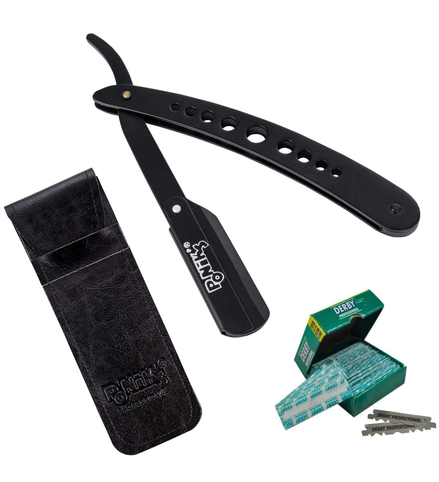 Ponik's Classic Razor Set for Men - High-Quality Stainless Steel with 100 Derby Blades & Transport Bag | Precision Beard Shaving  - Buy Online on SooperMarket.com