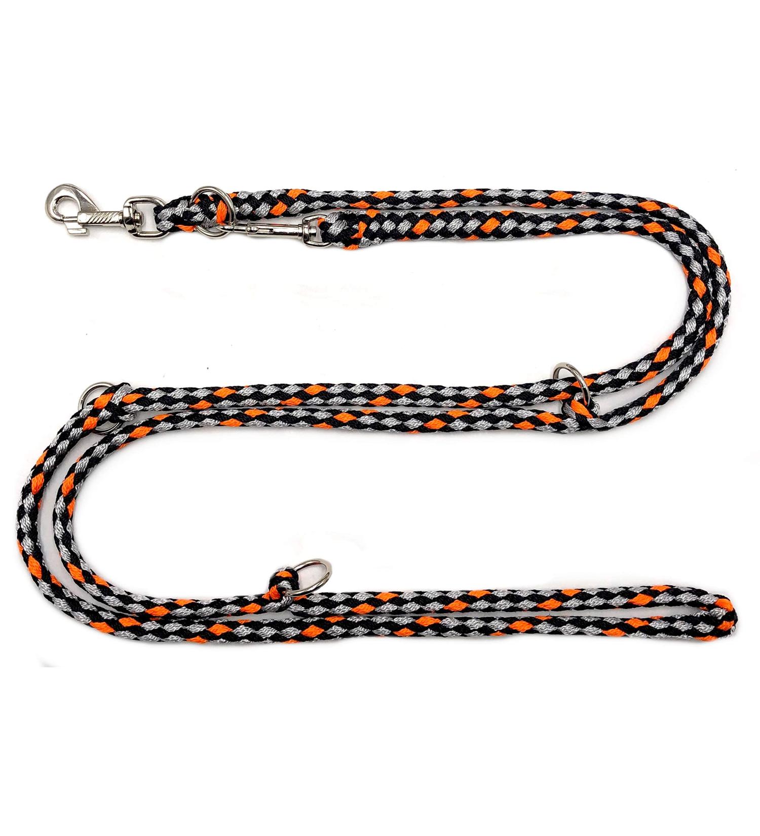 Dog leash double-leash exercise line for medium dogs up to 45 kg over 39 colors very stable (2.80 m Los Angeles) 2.80 m black and gray-orange