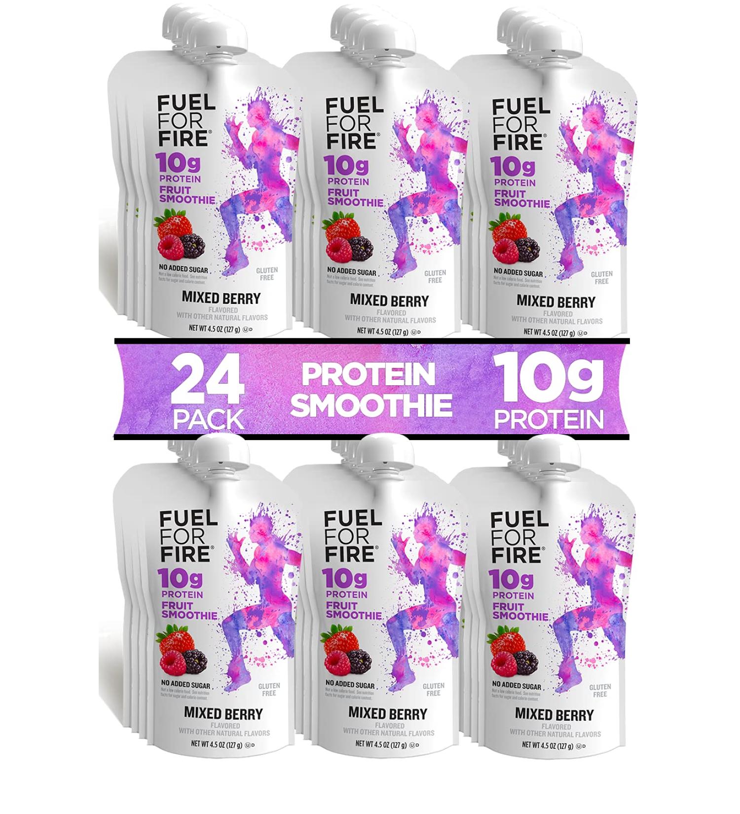 Fuel for Fire Mixed Berry Protein Smoothie Pouch (24-Pack) | Healthy Snack & Recovery | No Sugar Added | Dietitian Approved | Functional Fruit Smoothies | Gluten-Free & Kosher | 4.5oz Pouches - Buy Online on SooperMarket.com