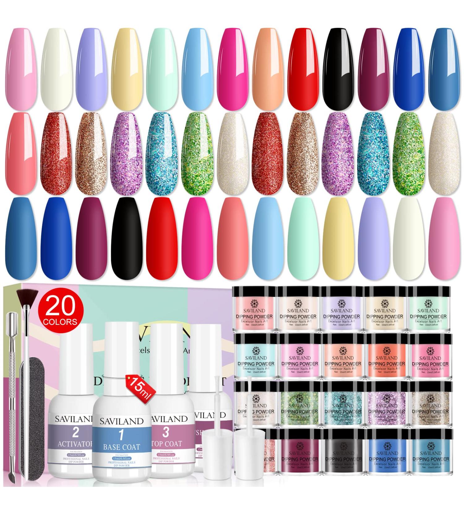 Saviland 29pcs Nail Dip Powder Kit | 20 Colors Set with Liquid, Base, Top Coat & Activator | Ideal for Nail Beginners & Professionals | D-Fantastic Night Gift for Ladies - Buy Online on SooperMarket.com