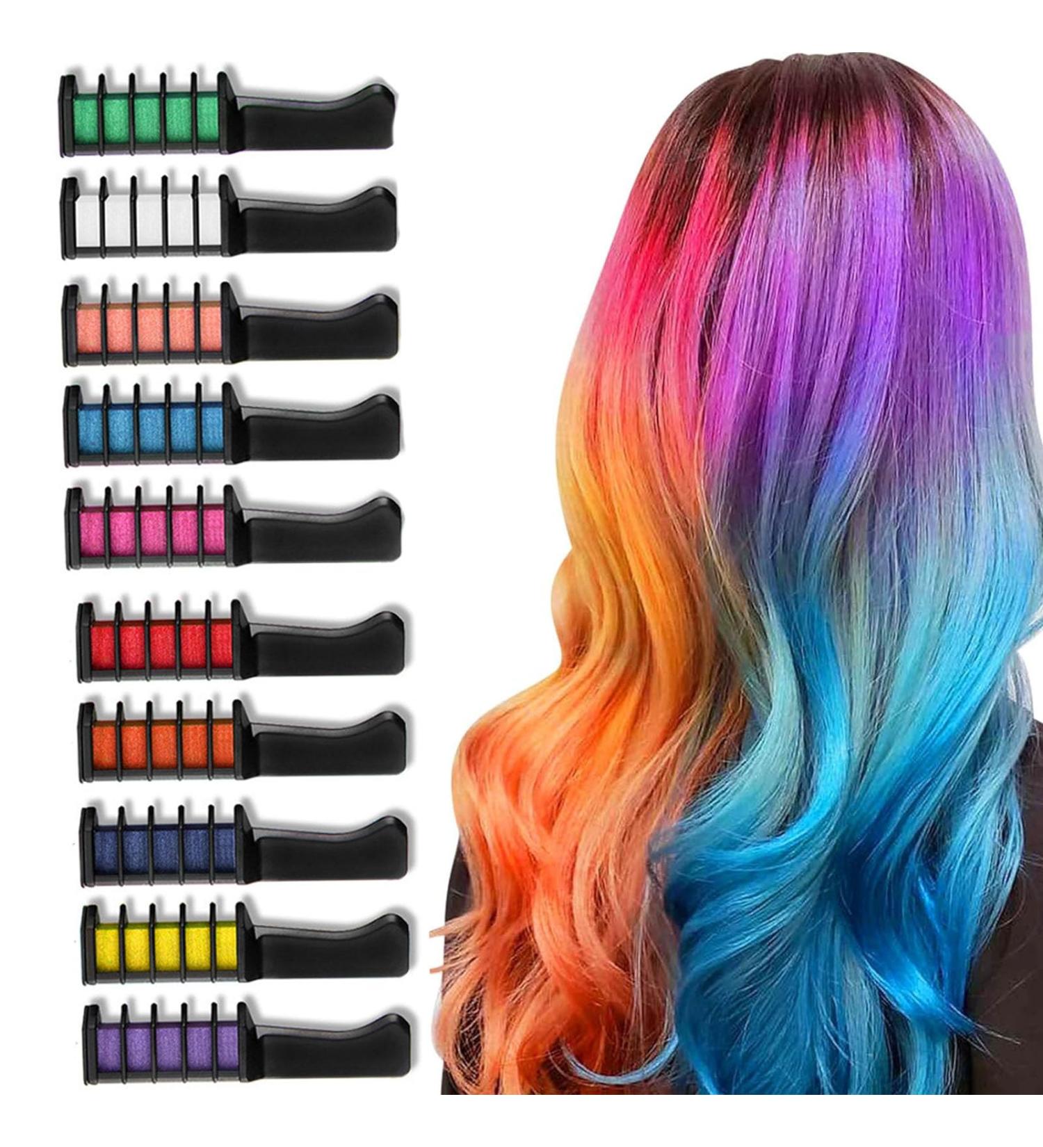 10PCS Hair Chalk Comb for Girls - Non-Toxic & Washable Hair Coloring Kit | Kids Makeup Set for Halloween & Birthdays - Buy Online on SooperMarket.com