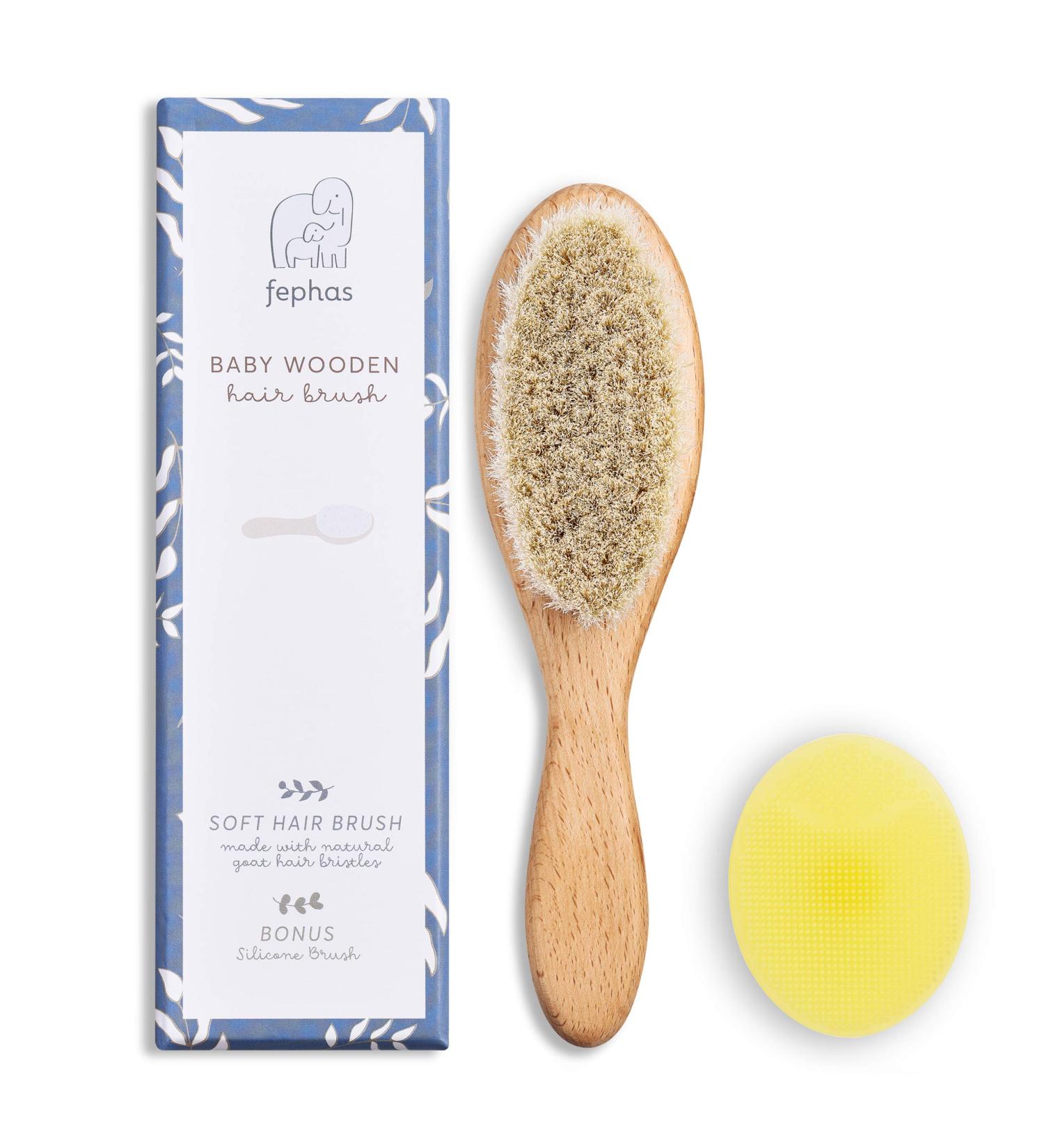 Fephas Wooden Baby Goat Hair Brush for Newborns and Toddlers | Soft Goat Hair & Silicone Brush for Cradle Cap | Great Addition to Baby Registry - Buy Online on SooperMarket.com