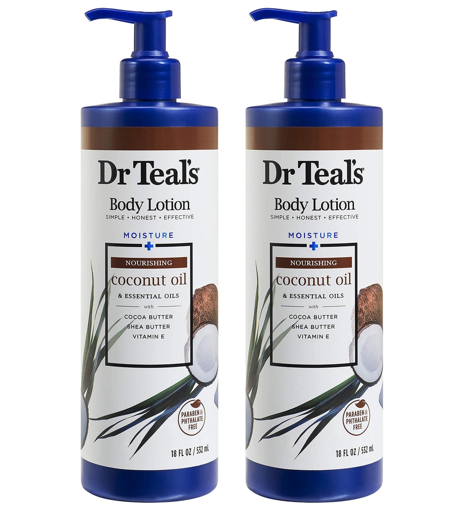 Dr Teal's Coconut Oil Body Lotion Gift Set - (2 Pack 18oz Ea.) - Shea & Cocoa Butter Infused - Softens & Moisturizes Skin - Essential Oils for Renewal & Nourishment - Buy Online on SooperMarket.com